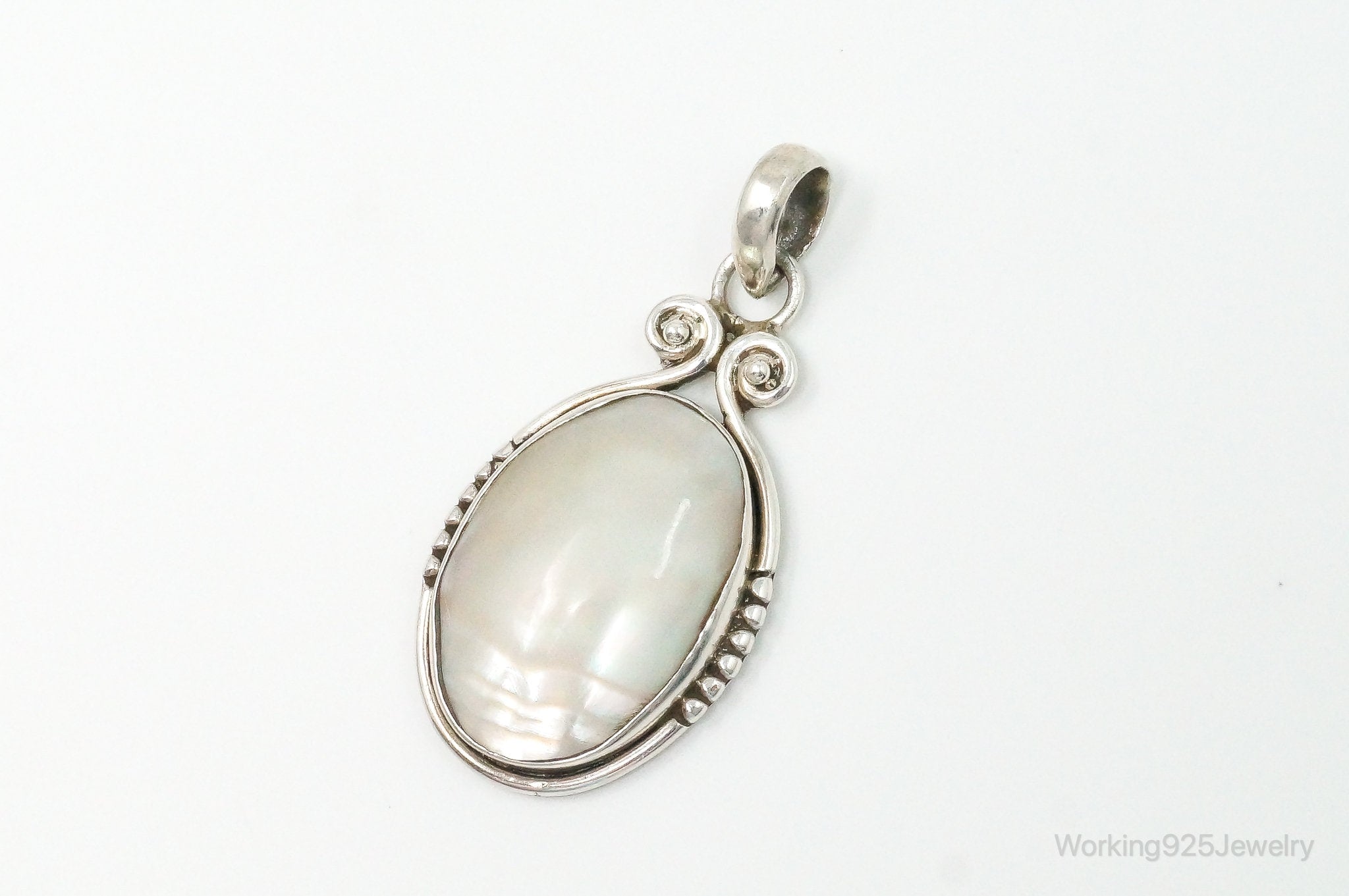 Large Vintage Mother Of Pearl Sterling Silver Pendant