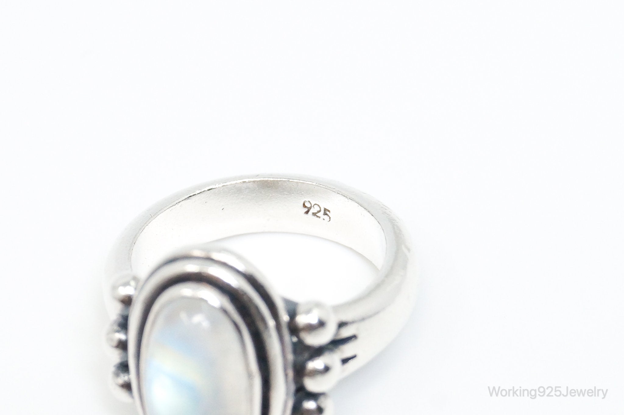 Vintage Bali Style Moonstone Sterling Silver Ring - SZ 6.75