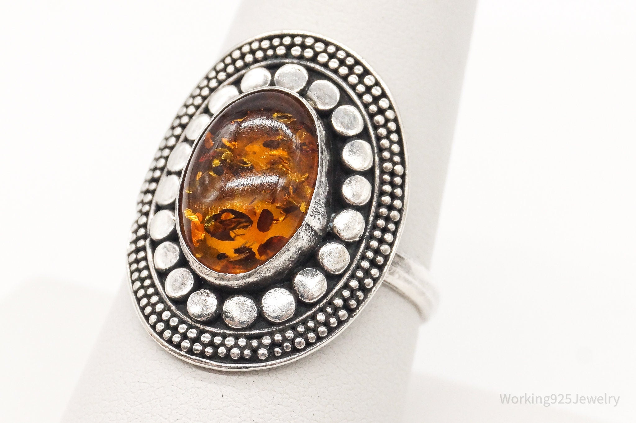 Vintage Baltic Amber Sterling Silver Ring - Size 8.5