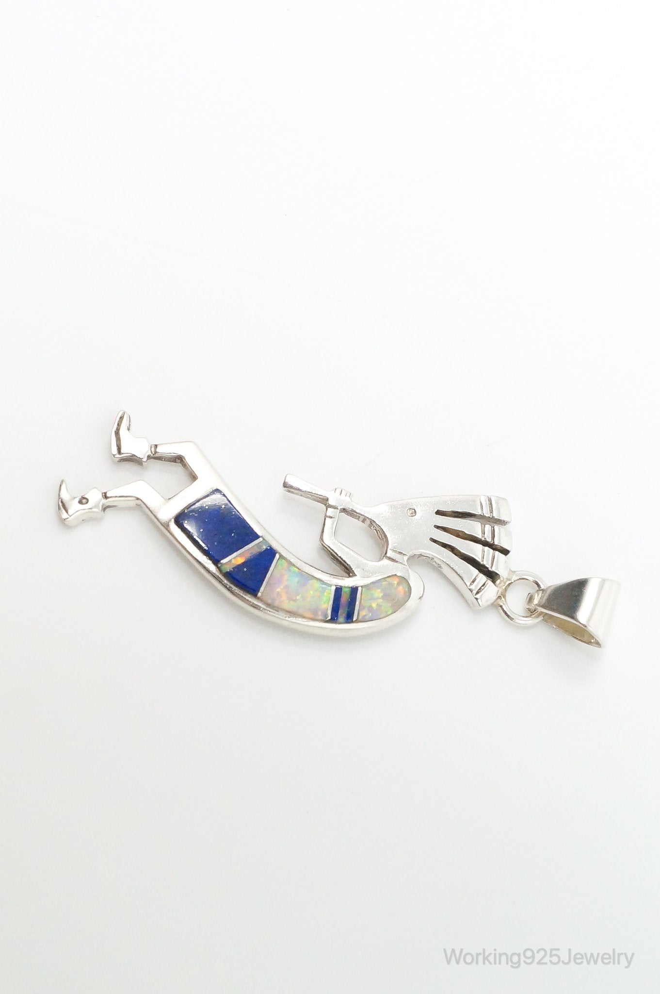 Native American Lapis Lazuli Opal Dancing Kokopelli Sterling Silver Pendant