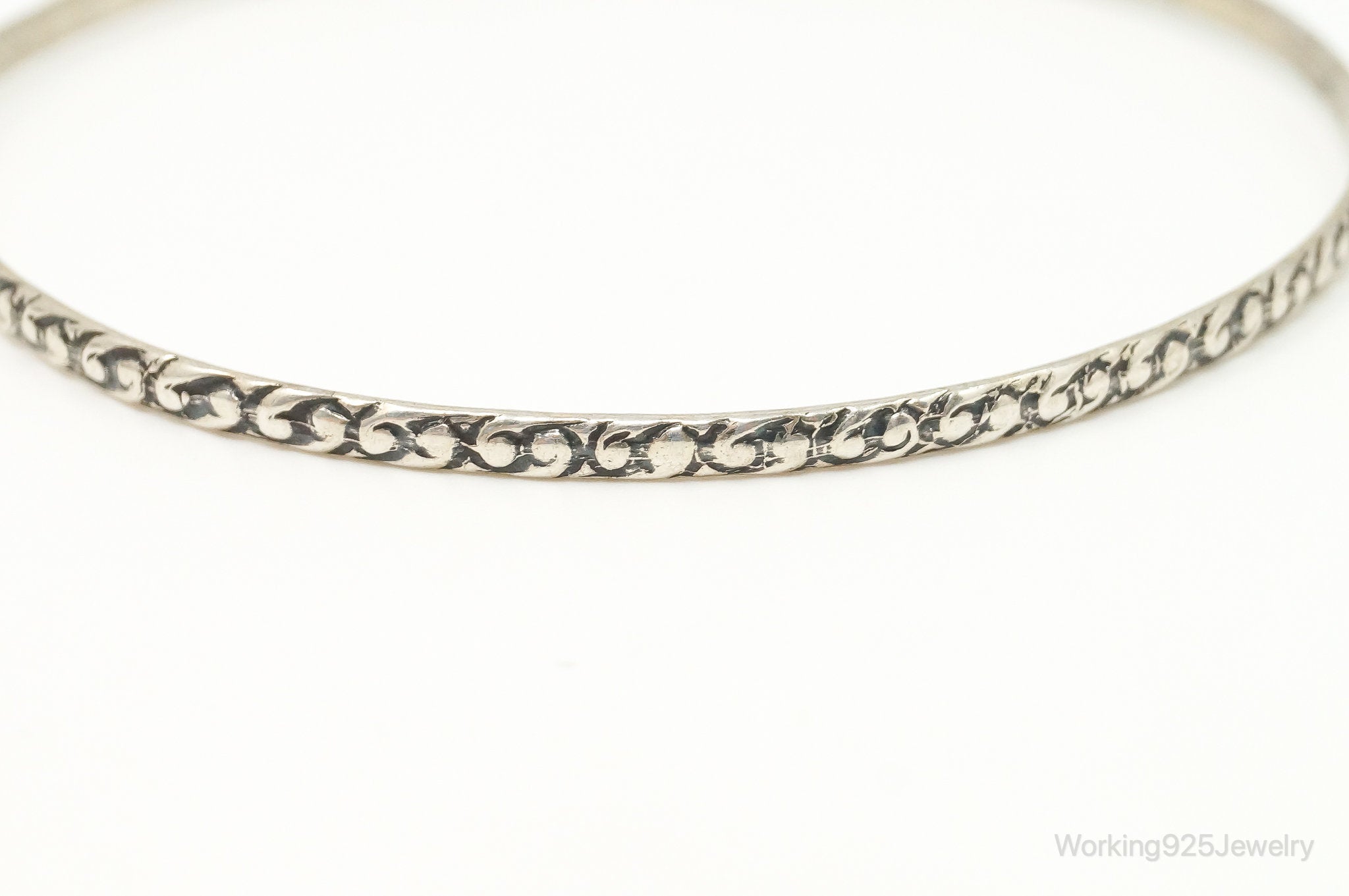 Antique BEAU Bandana Style Print Sterling Silver Bangle Bracelet