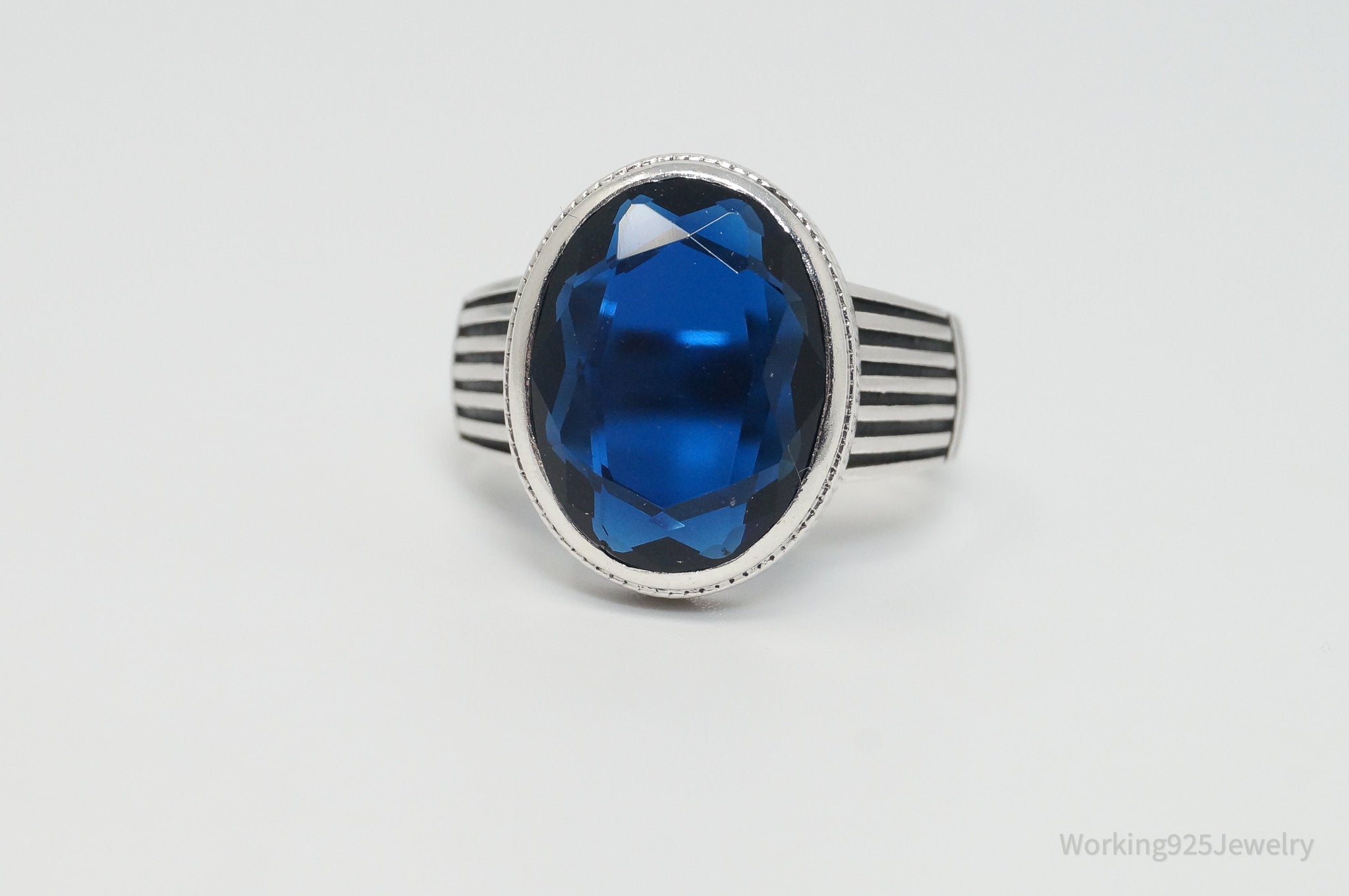 Vintage Blue Lab Sapphire Sleek Sterling Silver Ring - Sz 11