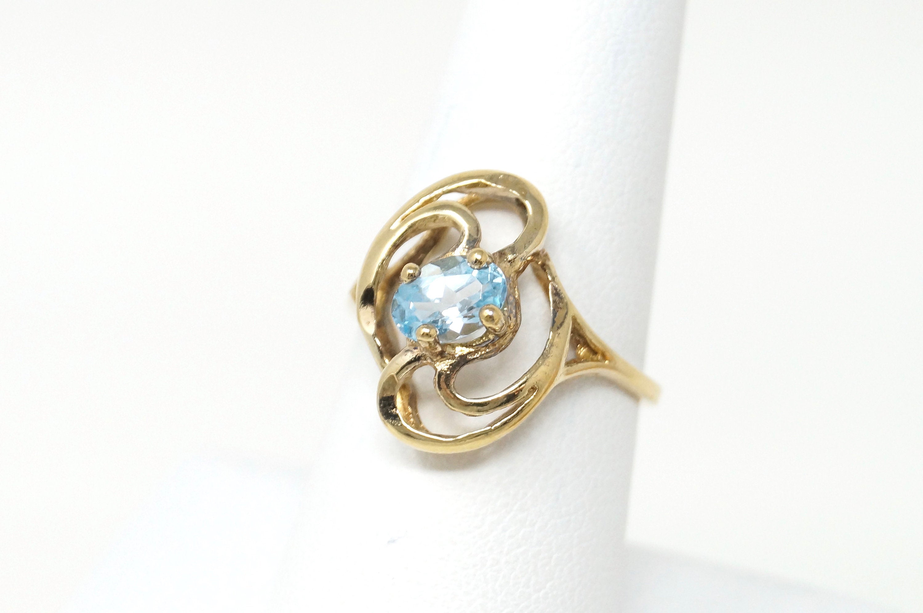 Vintage Art Deco Style Blue Topaz Gold Vermeil Sterling Silver Ring - Size 7.5