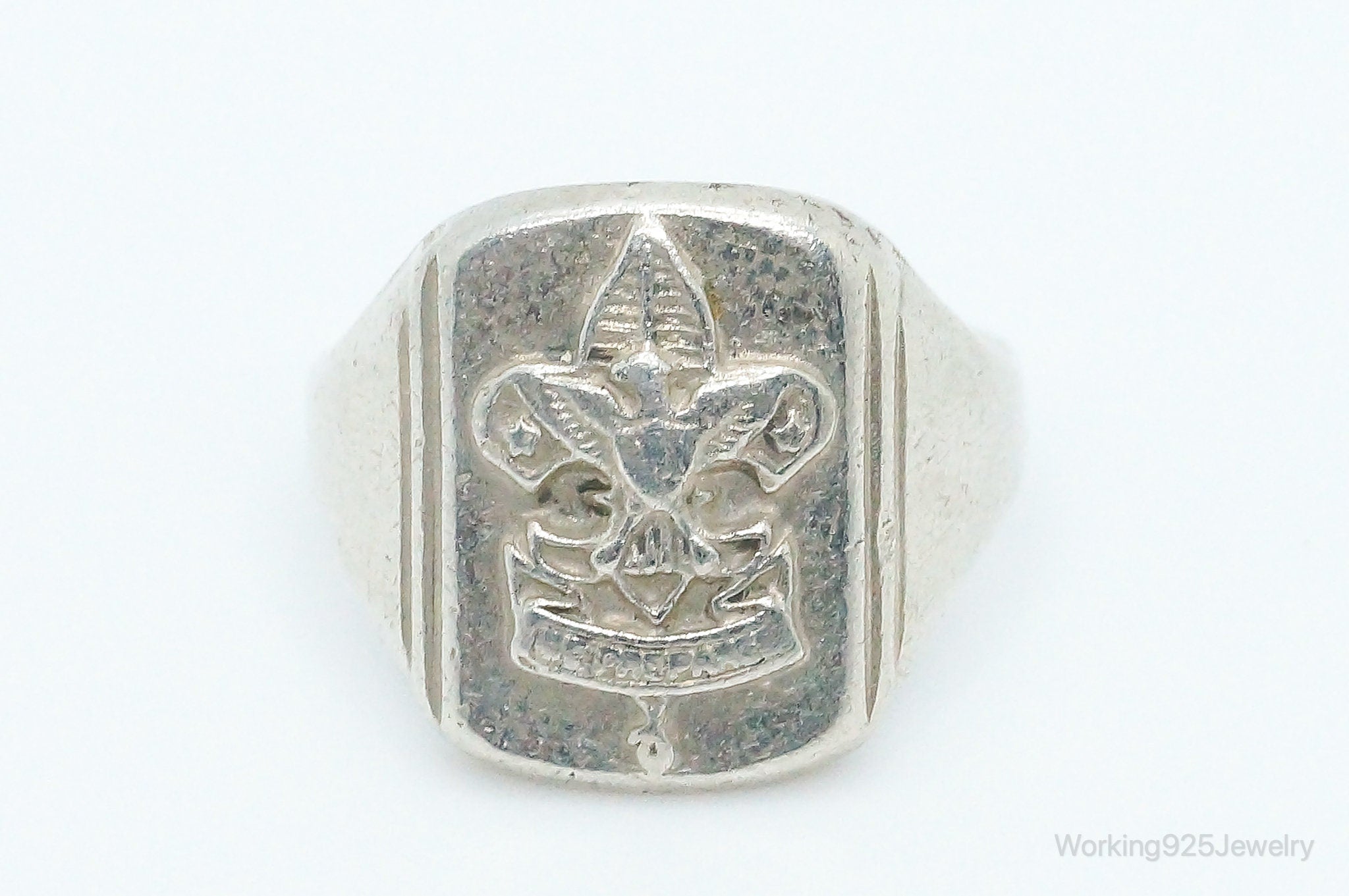 Vintage "Be Prepared" Eagle Scout Sterling Silver Ring - Size 6.5 Adjustable