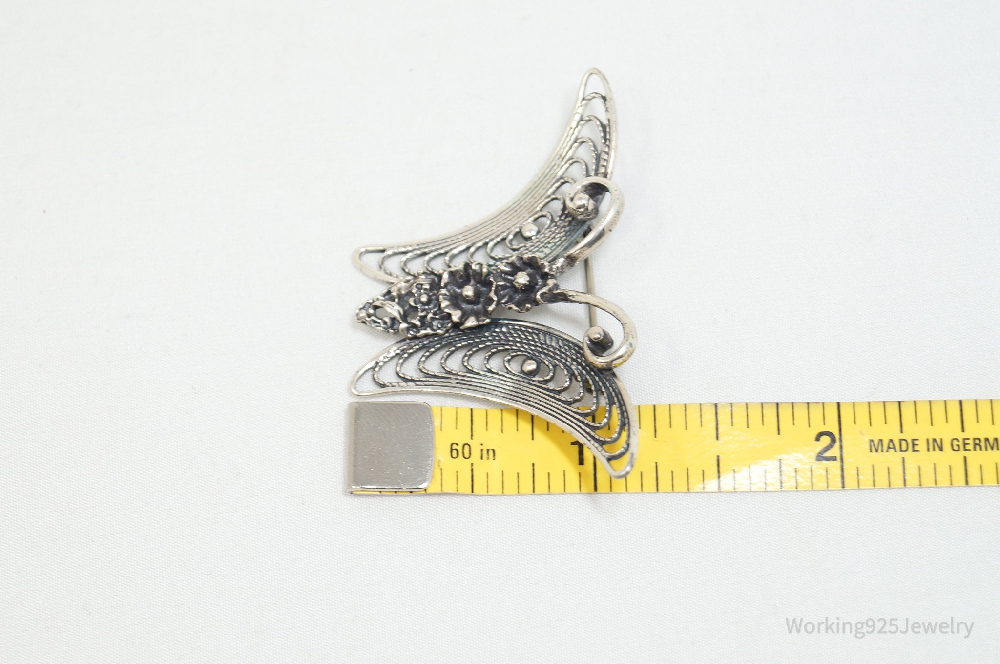 Vintage Designer Beau Filigree Butterfly Modern Sterling Silver Brooch Pin