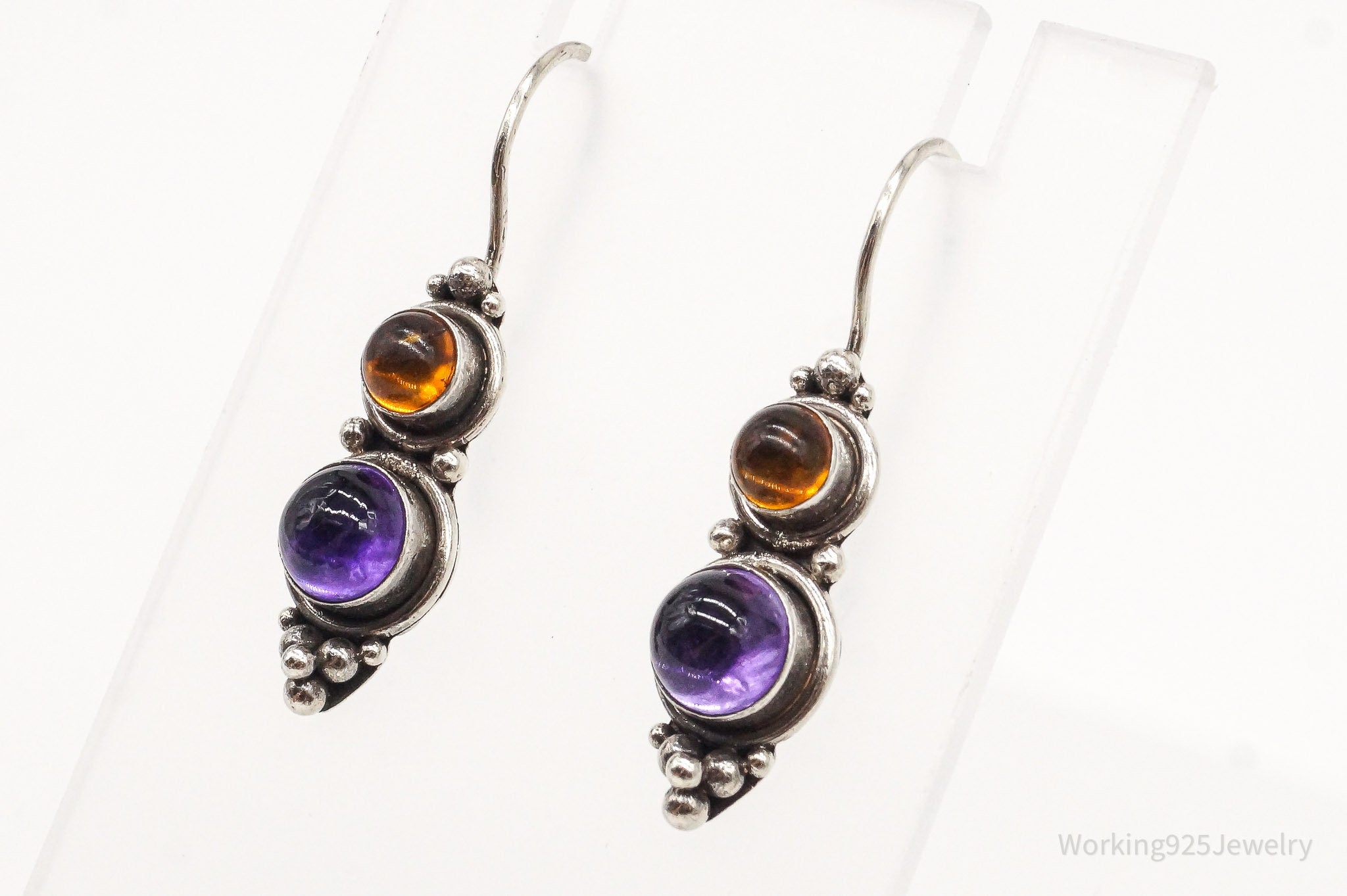 Vintage Amethyst Amber Sterling Silver Earrings