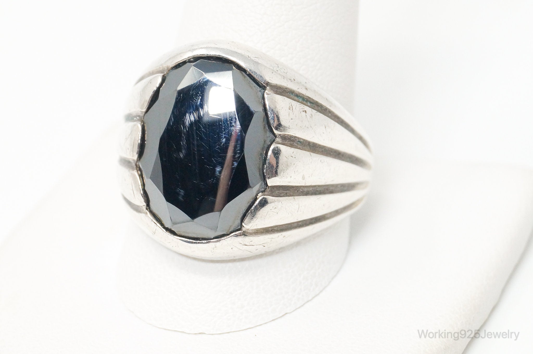 Vintage Designer WM Co Hematite Sterling Silver Ring - Size 12.5