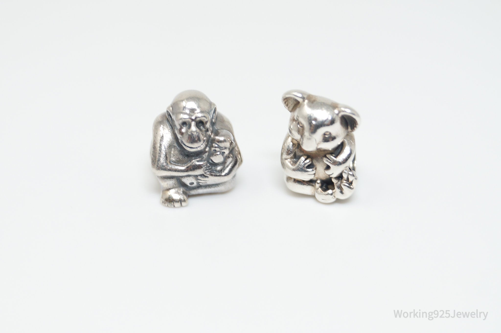 Authentic Pandora ALE RARE Mother Chimp & Koala Sterling Silver Charms Set