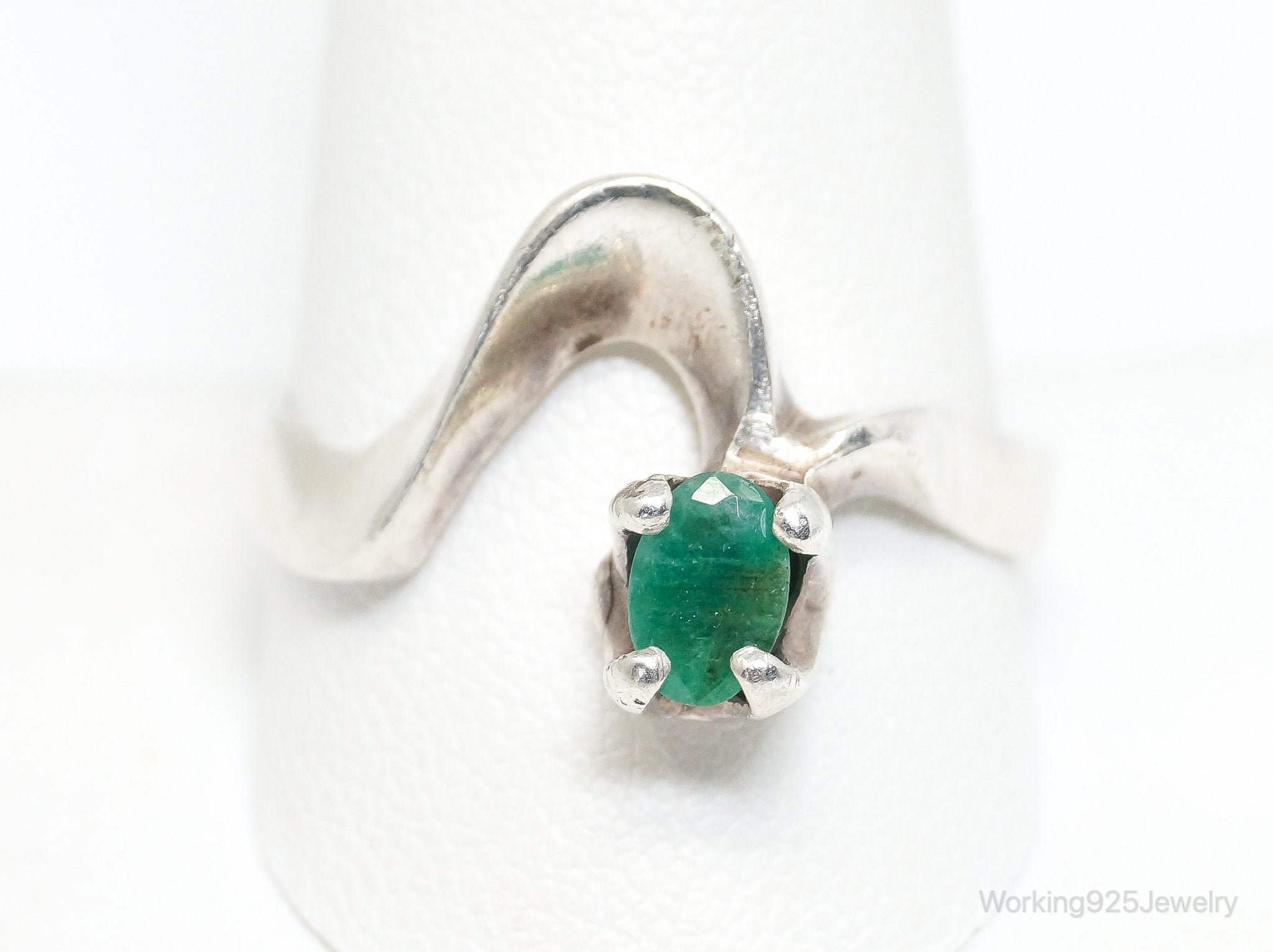 Vintage Emerald Modernist Sterling Silver Ring - SZ 11.75