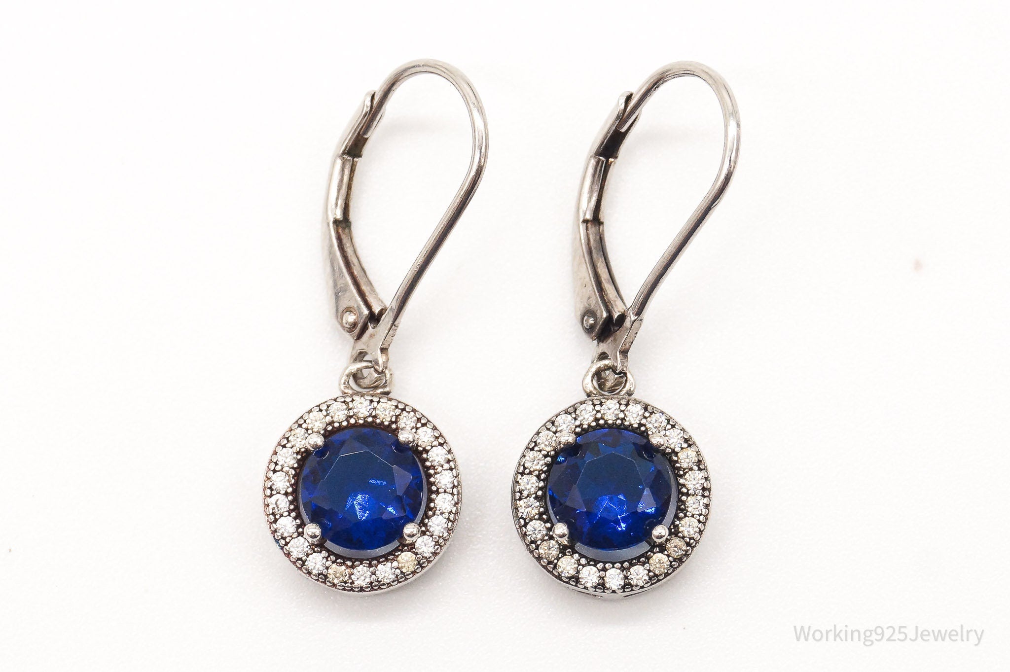 Vintage Designer IBB Lab Sapphire Cubic Zirconia Sterling Silver Earrings