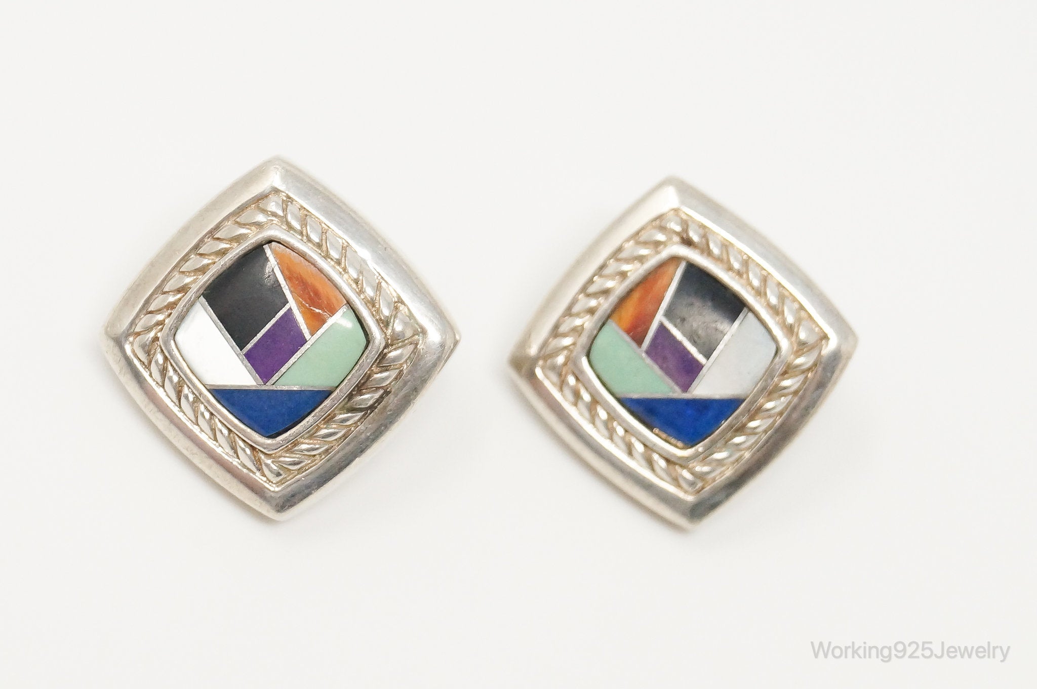 Designer Carolyn Pollack Multi Gem Inlay Sterling Silver Earrings