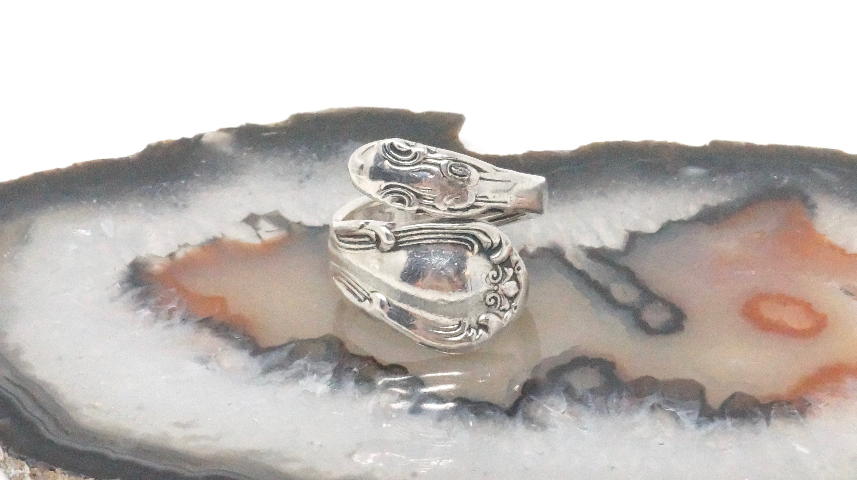 Antique GORHAM 1895 Art Deco Motif Swirl Sterling Silver Spoon Ring - Size 6