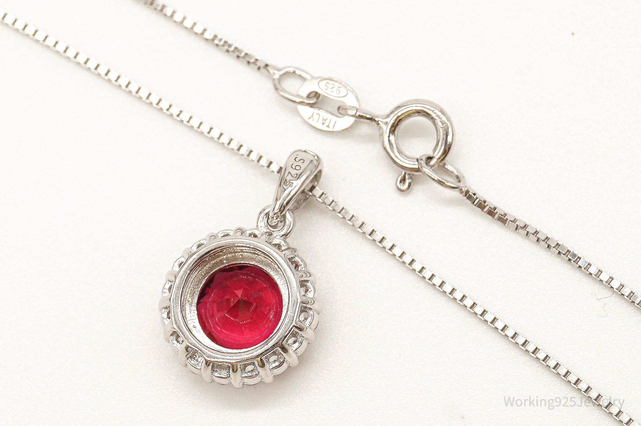 Red & White Cubic Zirconia Sterling Silver Necklace