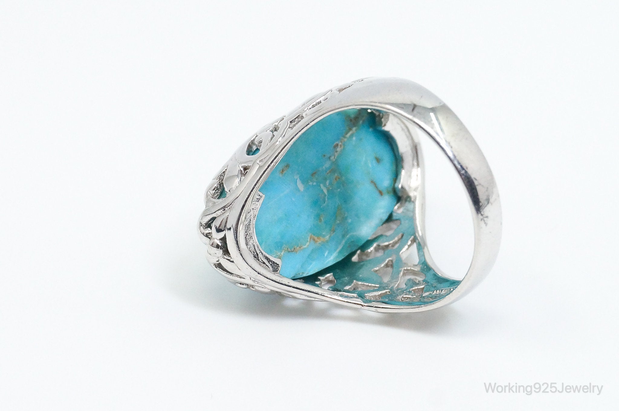 Designer Chapal-Zenray Large Turquoise Sterling Silver Ring - Size 8