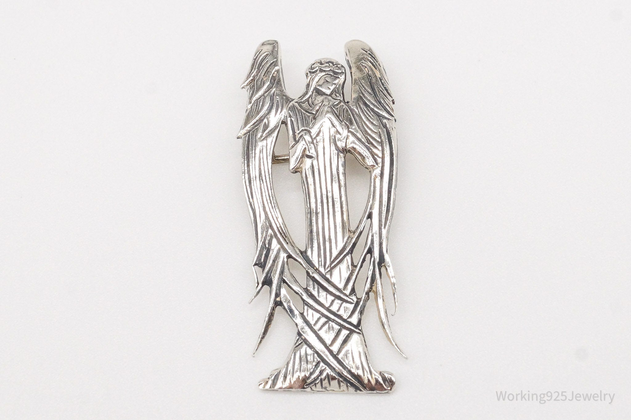 Vintage Designer H&H Angel Praying Sterling Silver Brooch Pin Pendant