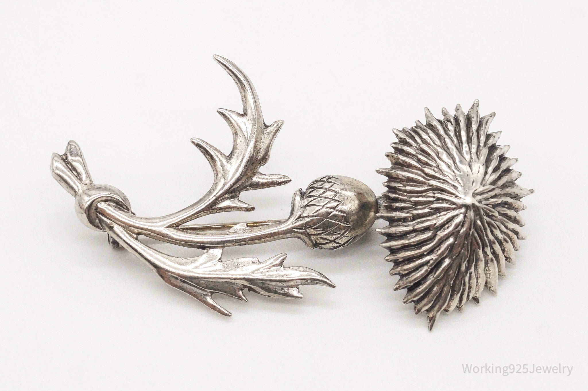 Vintage Designer Lang Thistle Flower Sterling Silver Brooch Pin