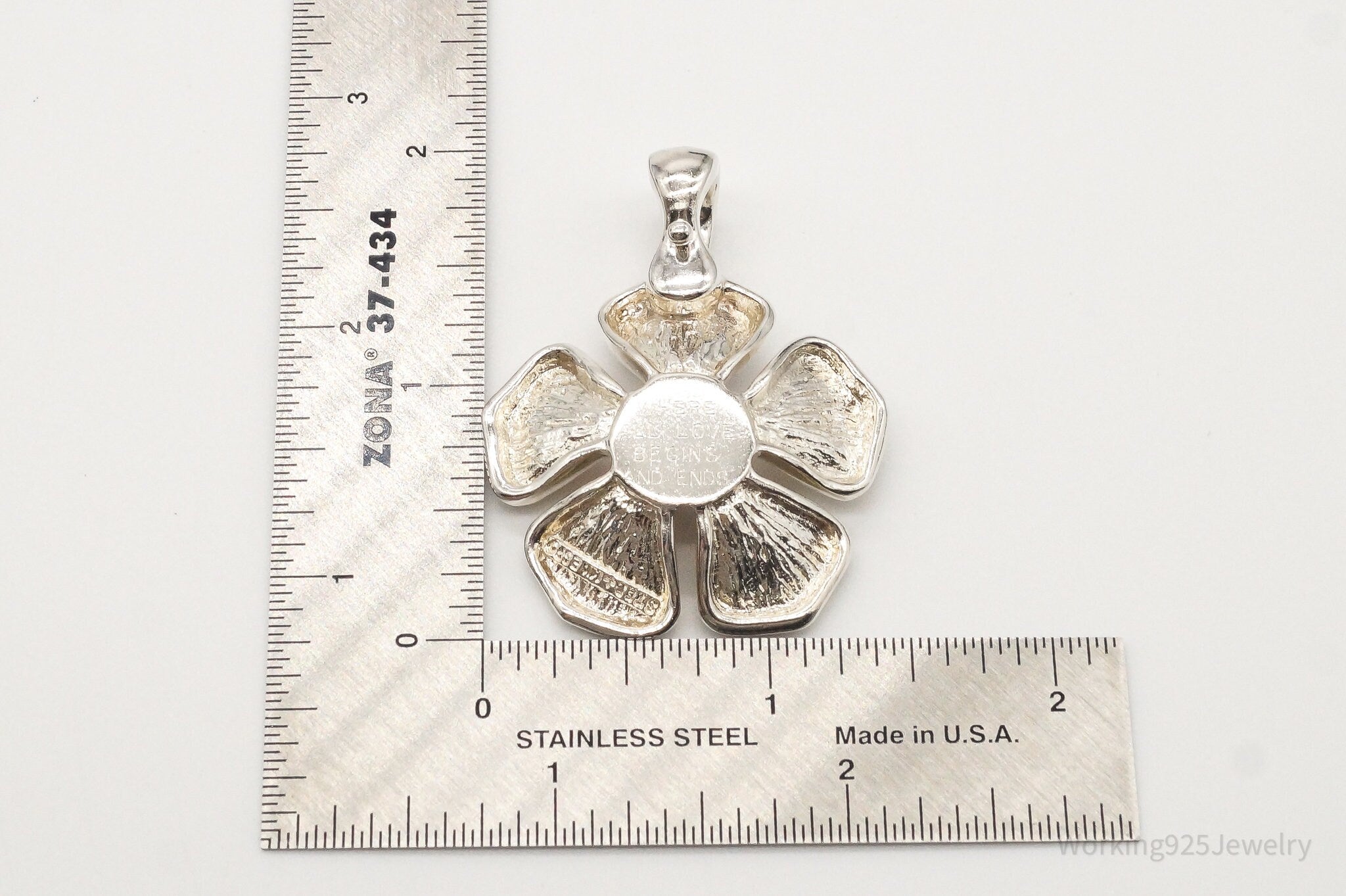 Vintage Large Espo 14K Gold Sterling Silver Quote Flower Pendant