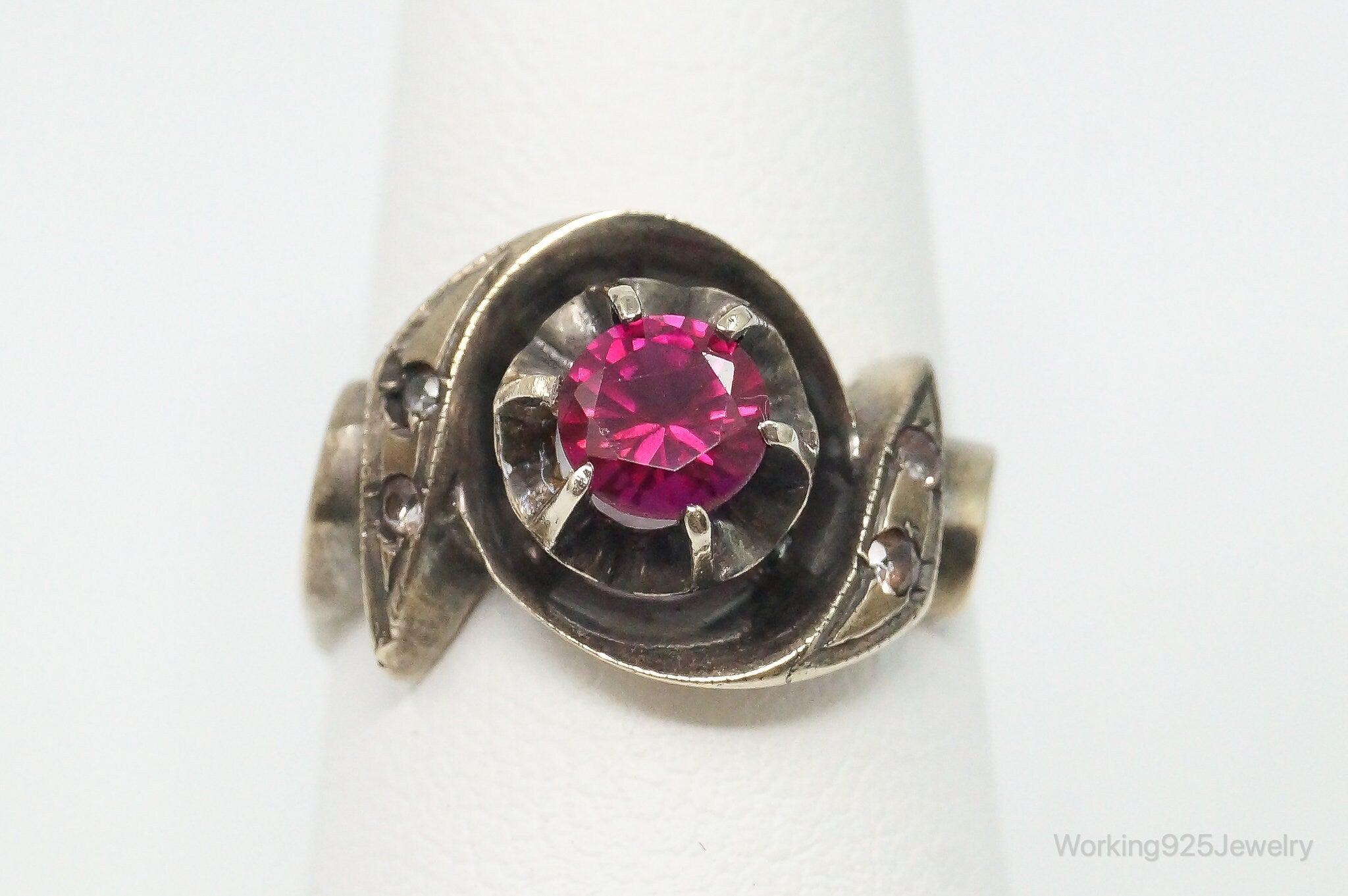 Antique Ruby Rhinestones 14K Gold Ring - Size 7