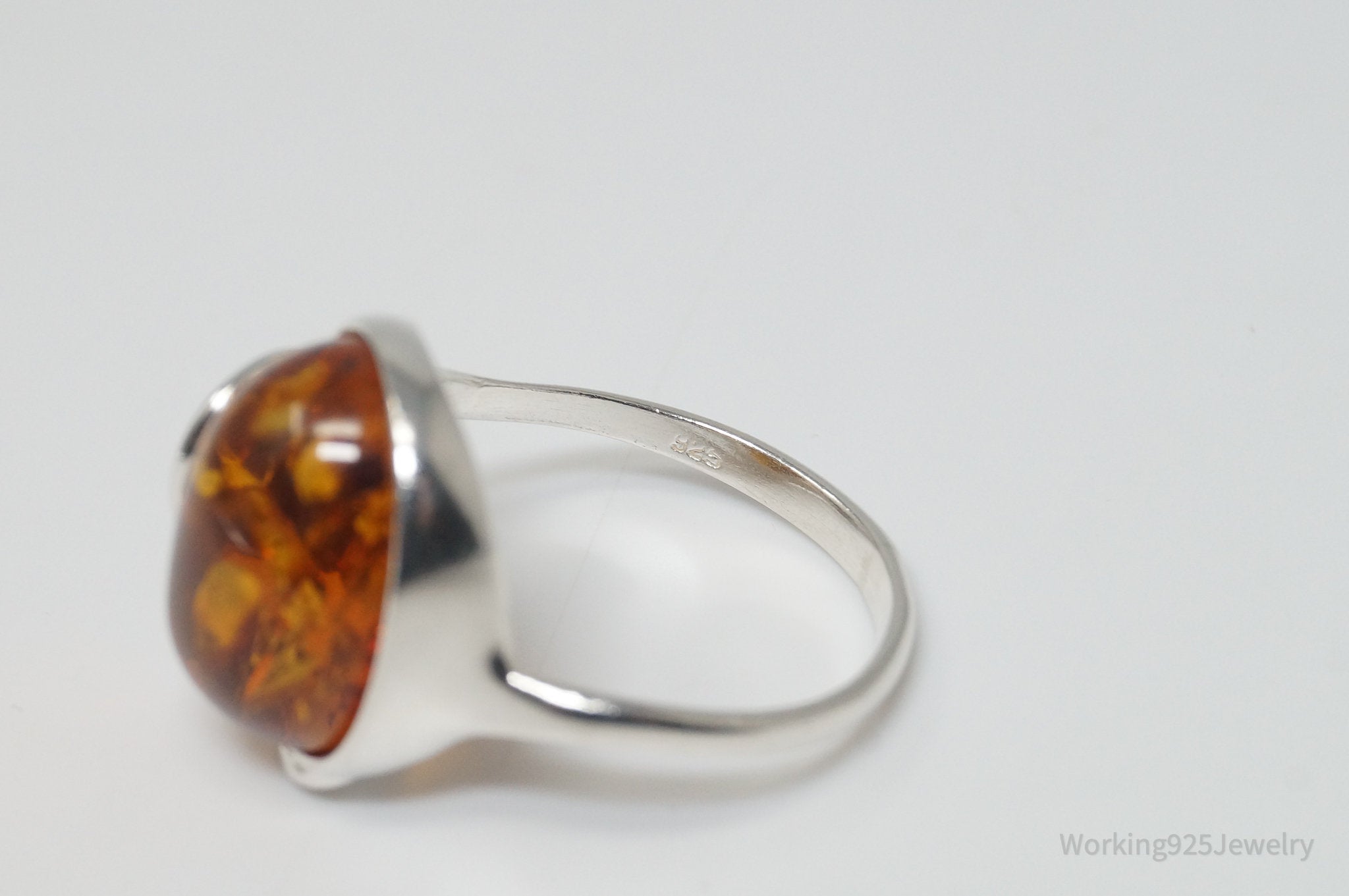 Vintage Amber Modernist Sterling Silver Ring - Size 8.25