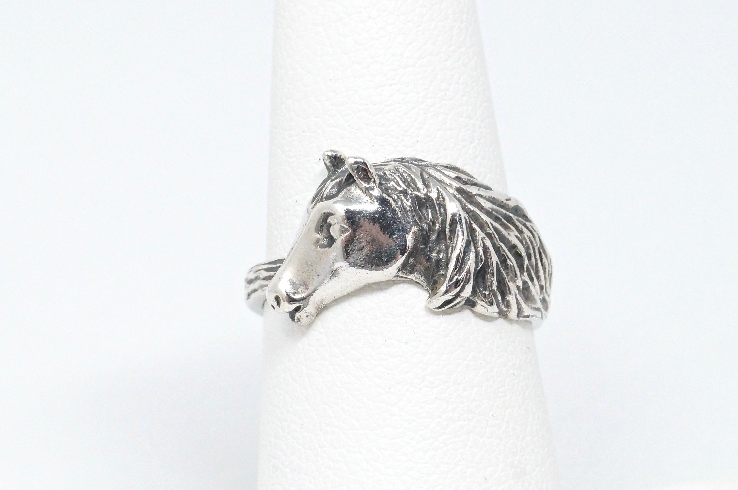 Vintage Horse Lover 3D Sterling Silver Ring - Size 7