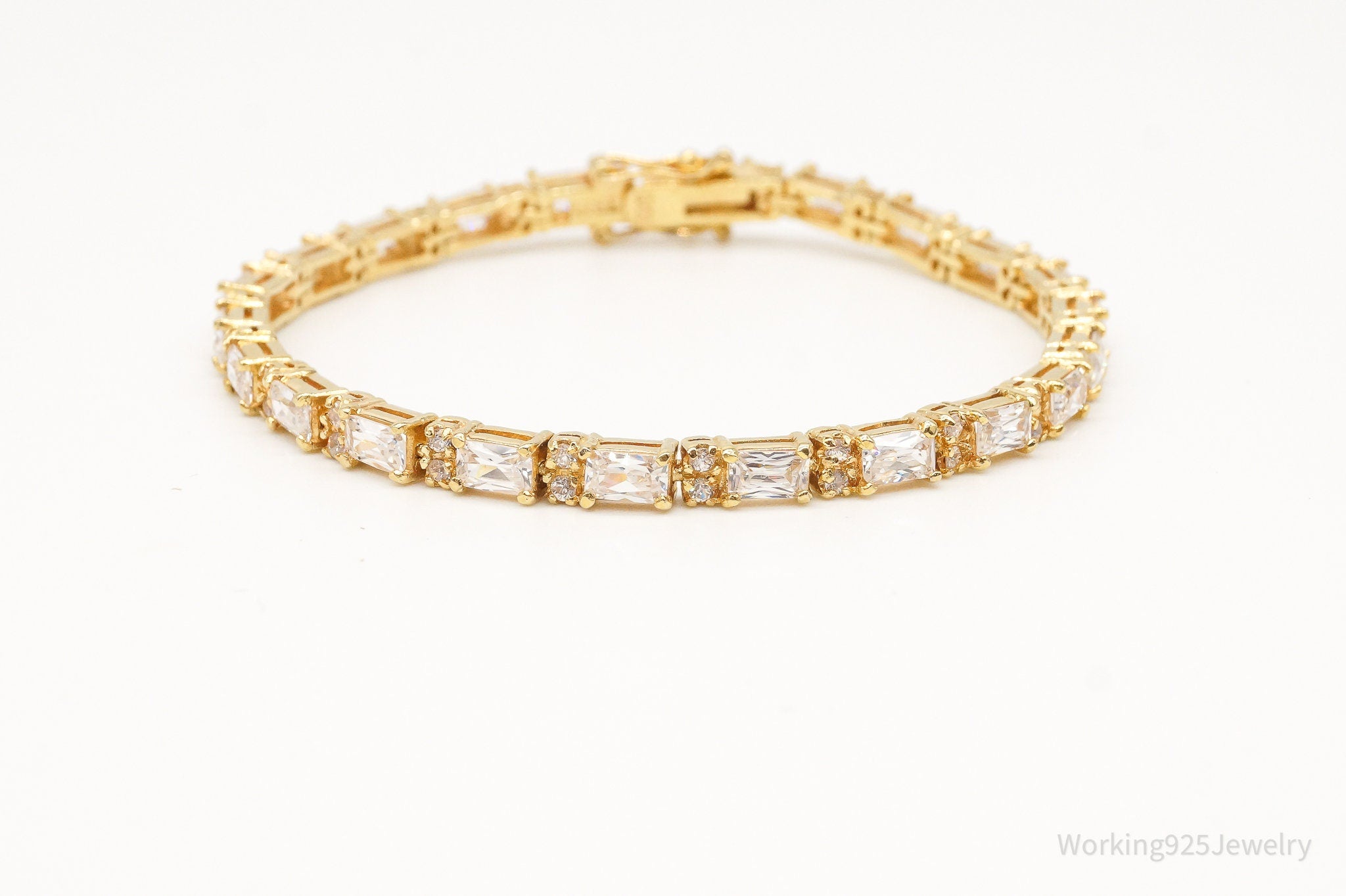 Vintage Cubic Zirconia Gold Vermeil Sterling Silver Tennis Bracelet