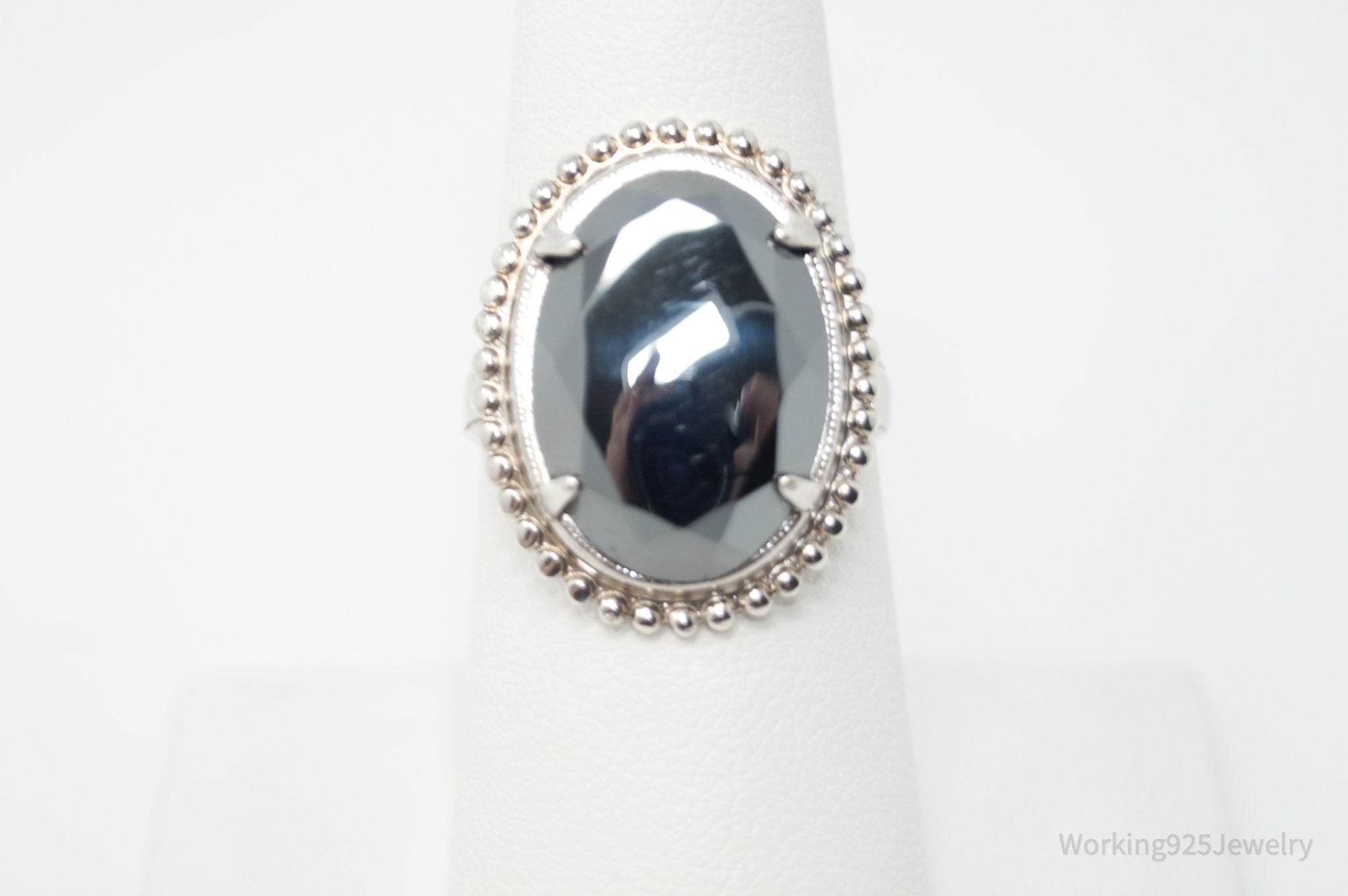 Antique Designer Uncas MFG Co Hematite Sterling Silver Ring - Sz 7.5