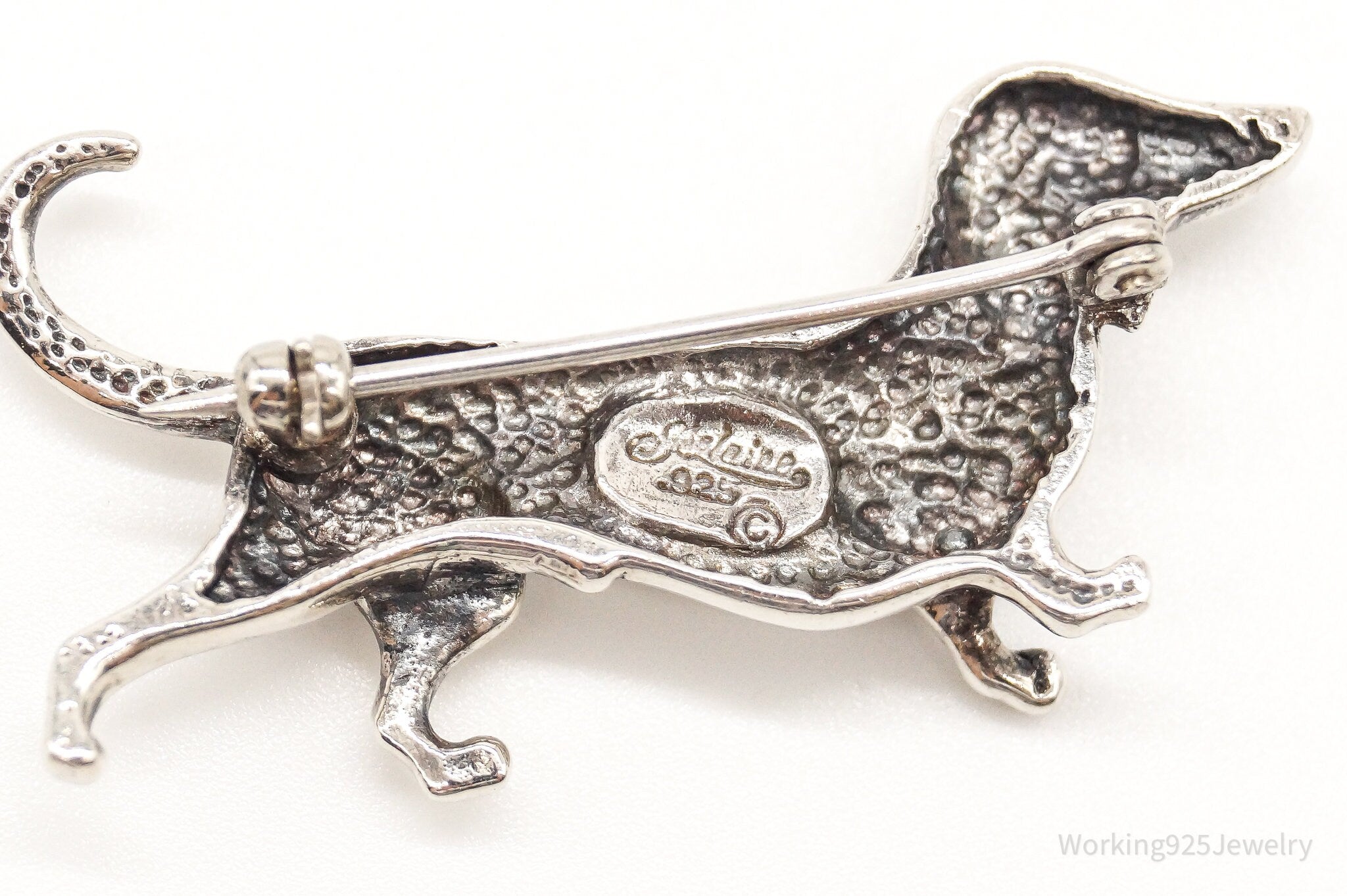 Vintage Designer Jerlaine Dachshund Weiner Dog Sterling Silver Brooch Pin