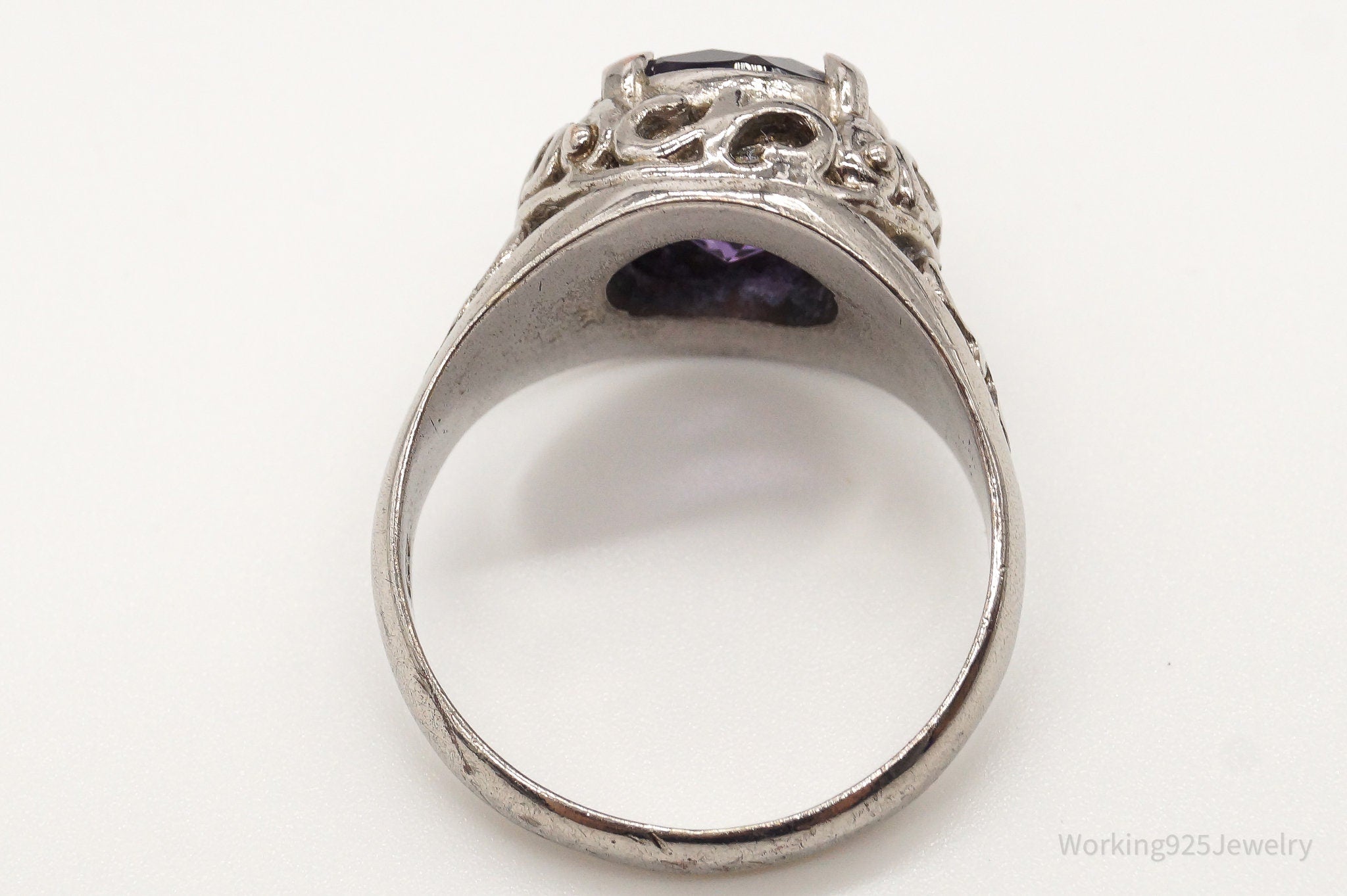 Vintage Amethyst Sterling Silver Plated Ring - Size 10