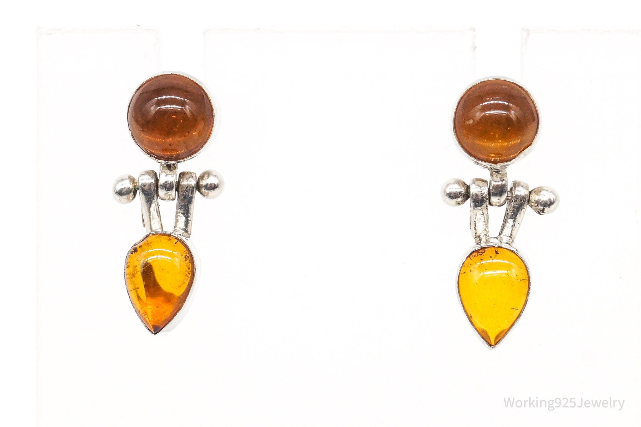 Vintage Amber Modernist Sterling Silver Earrings