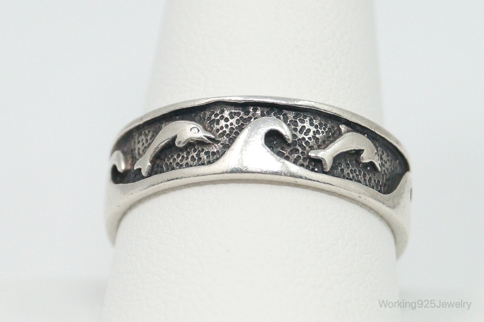 Vintage Designer PSCL Dolphins Sterling Silver Band Ring - Size 11