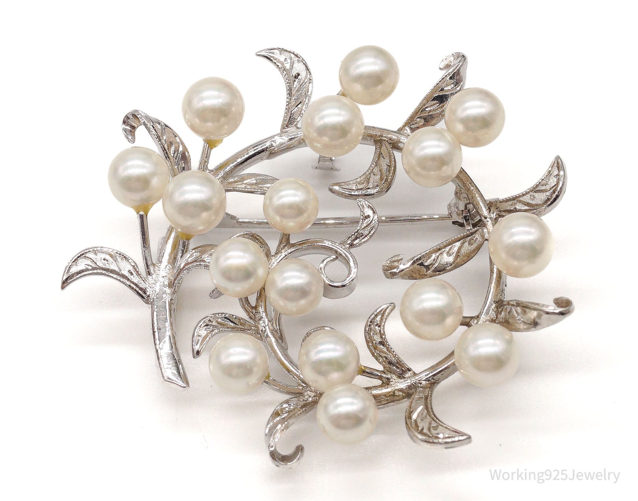 Large Antique Pearl Sterling Silver Brooch Pin