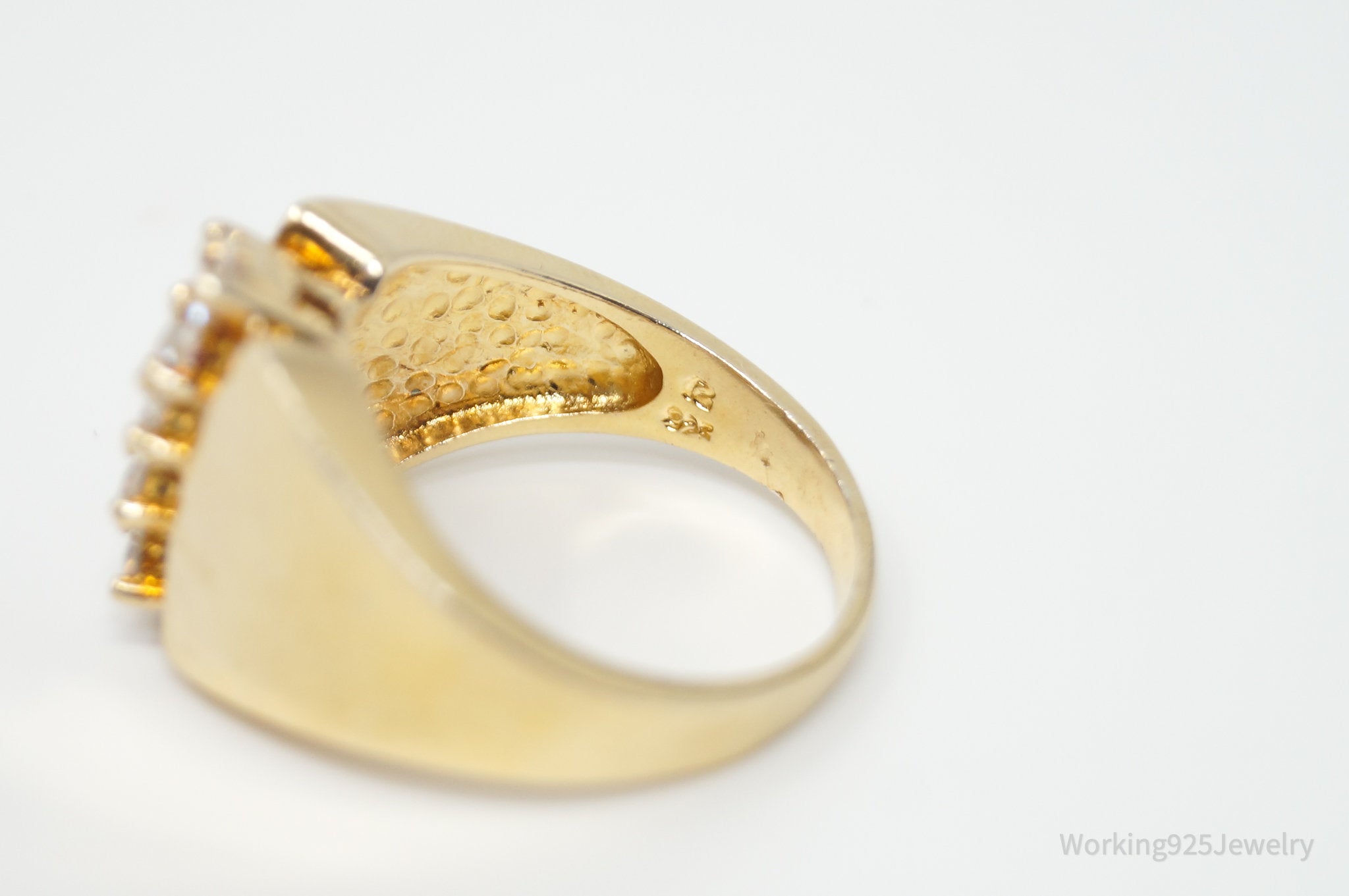 Vintage Art Deco CZ Gold Vermeil Sterling Silver Statement Ring - Sz 8.75