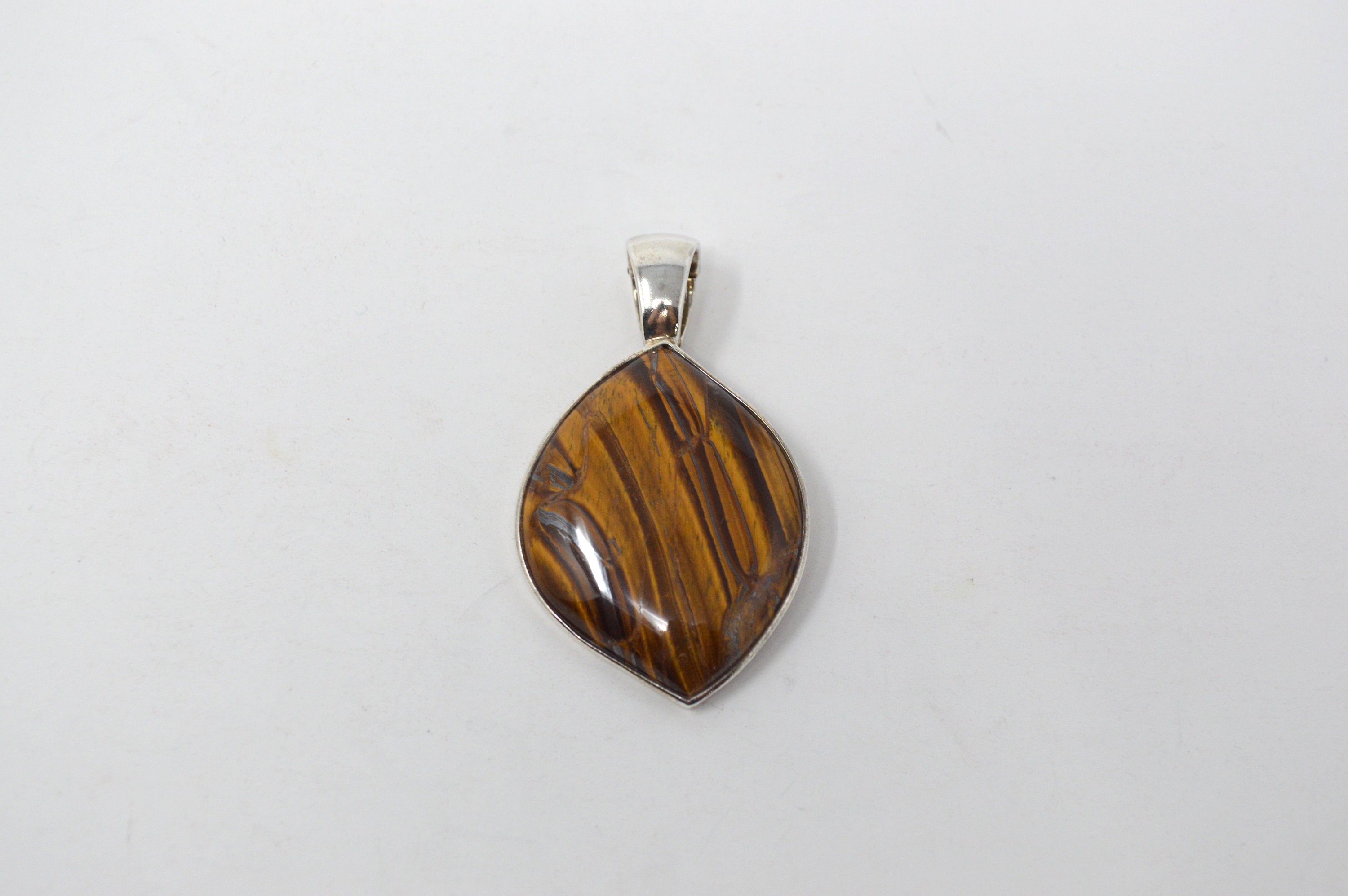 Vintage Designer Whitney Kelly WK Tigers Eye Sterling Silver Necklace Pendant