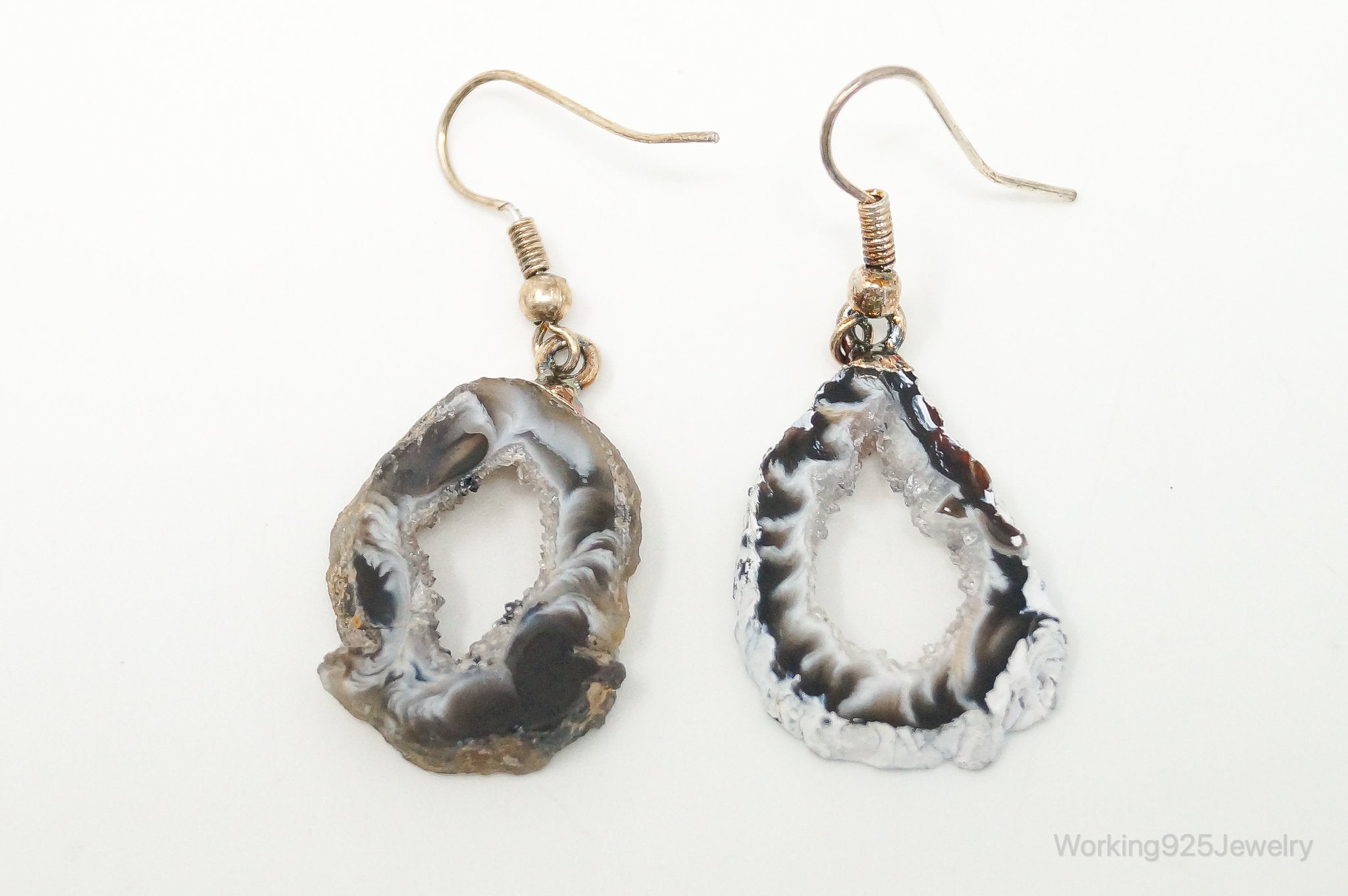 Natural Agate Geode Sterling Silver Earrings