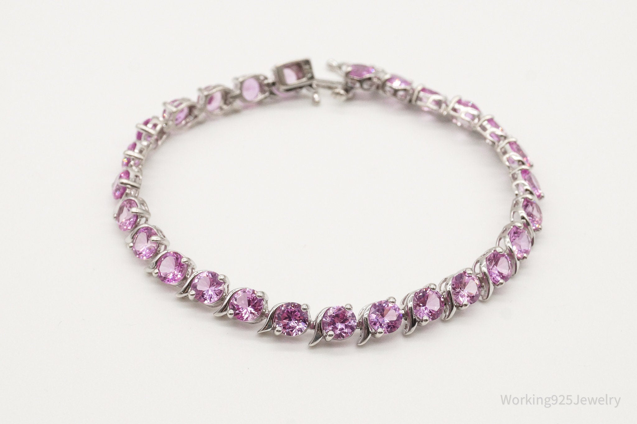 Designer EMA Pink Cubic Zirconia Sterling Silver Tennis Bracelet