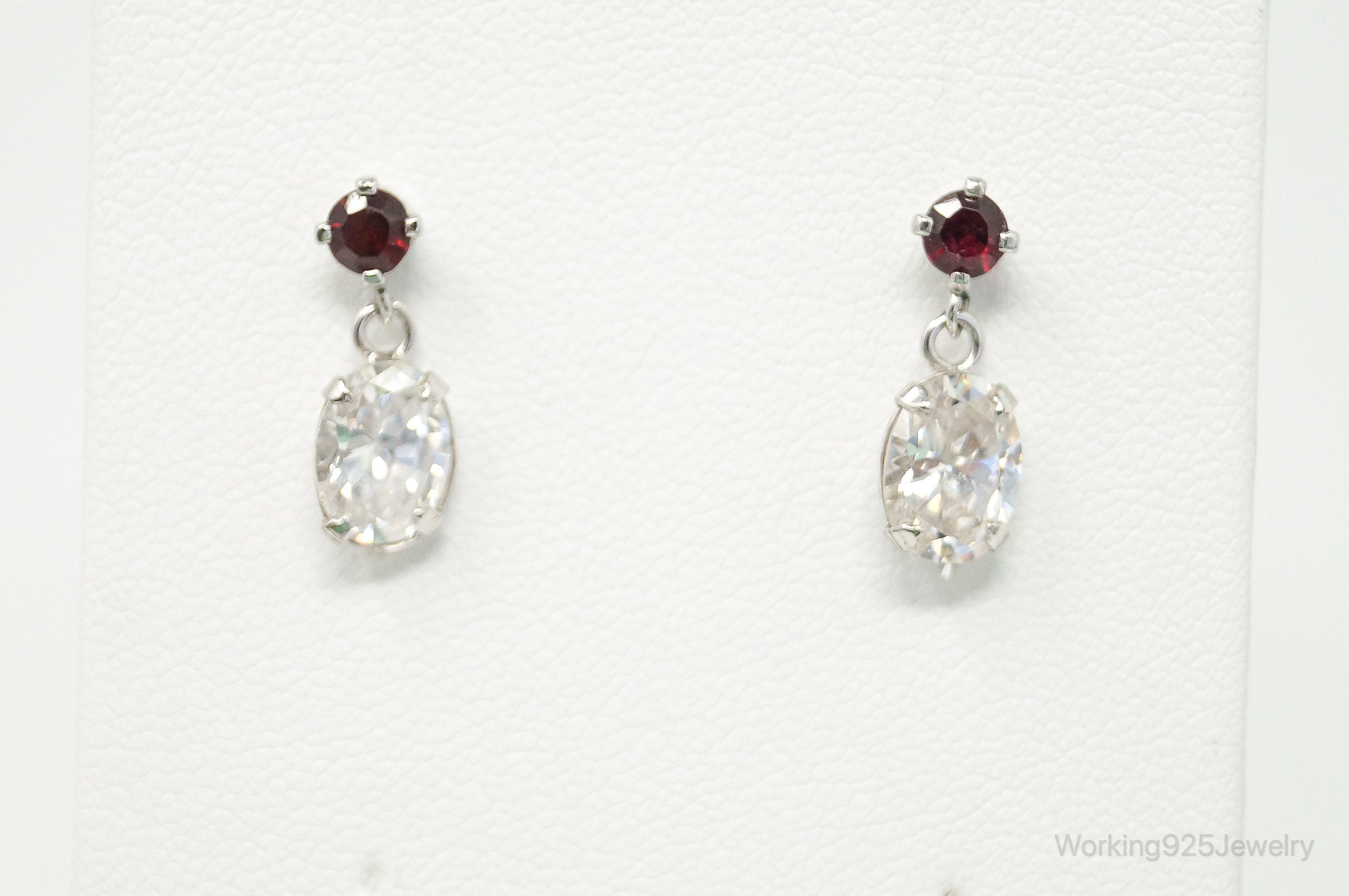 Cubic Zirconia Garnet Sterling Silver Stud Post Earrings