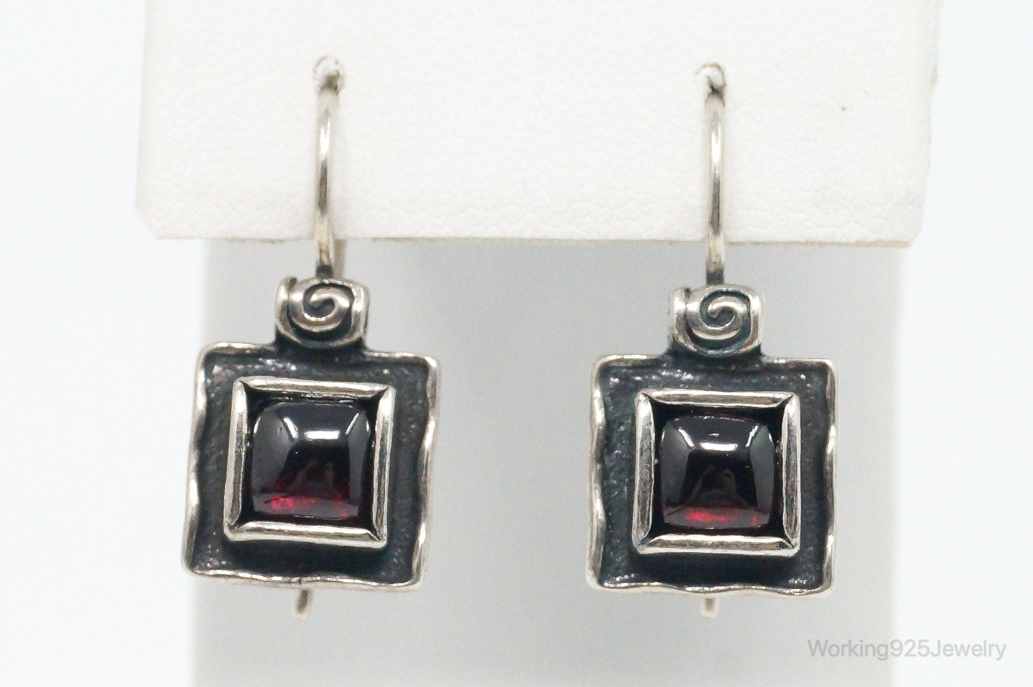 Designer Silpada Rhodonite Garnet Square Sterling Silver Earrings