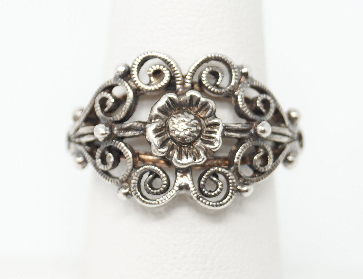 RARE Vintage Joseph Esposito Espo Floral Scroll Sterling Silver Ring - Size 6.5