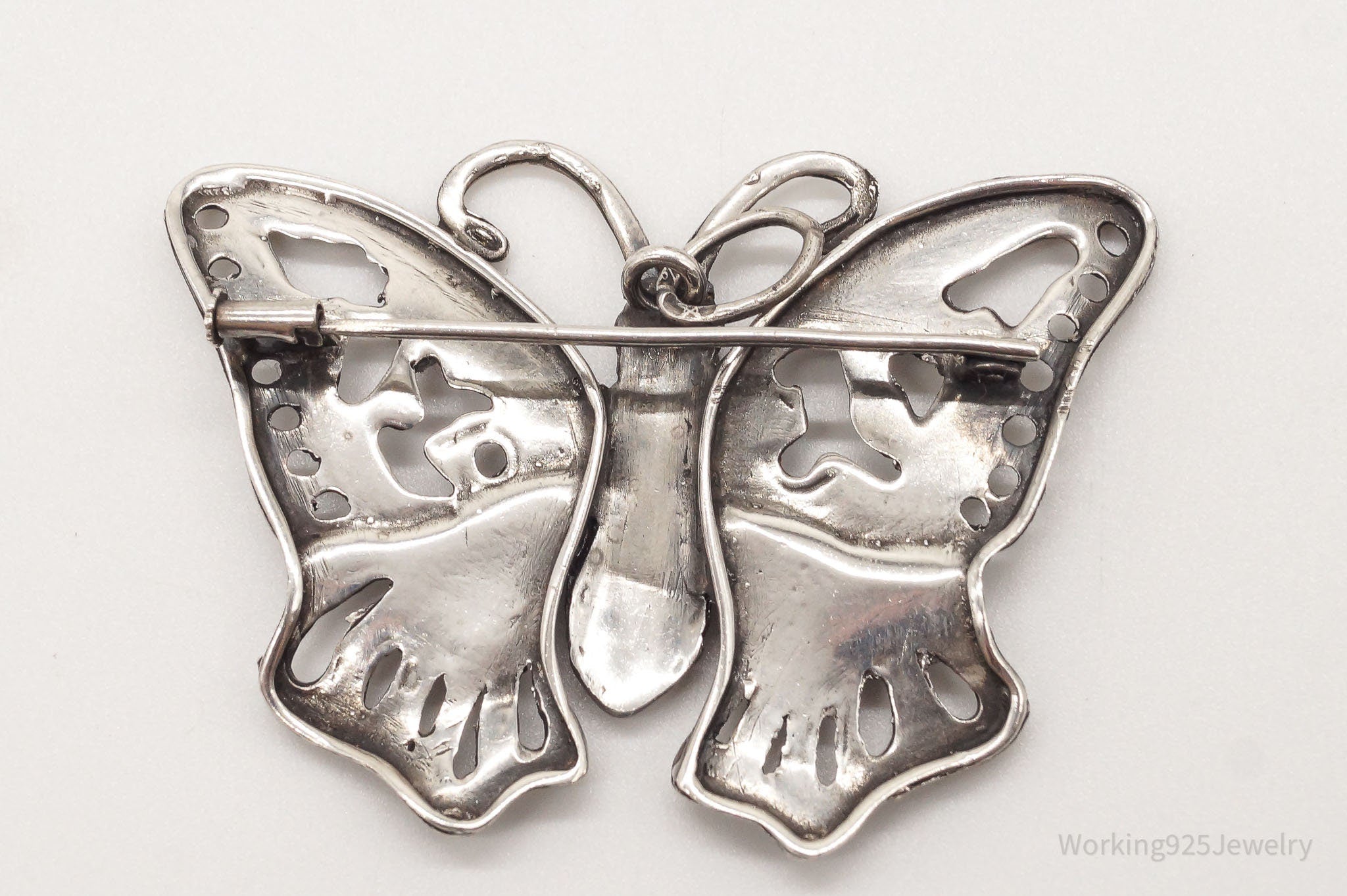 Large Antique Filigree Butterfly Silver Brooch Pin Pendant