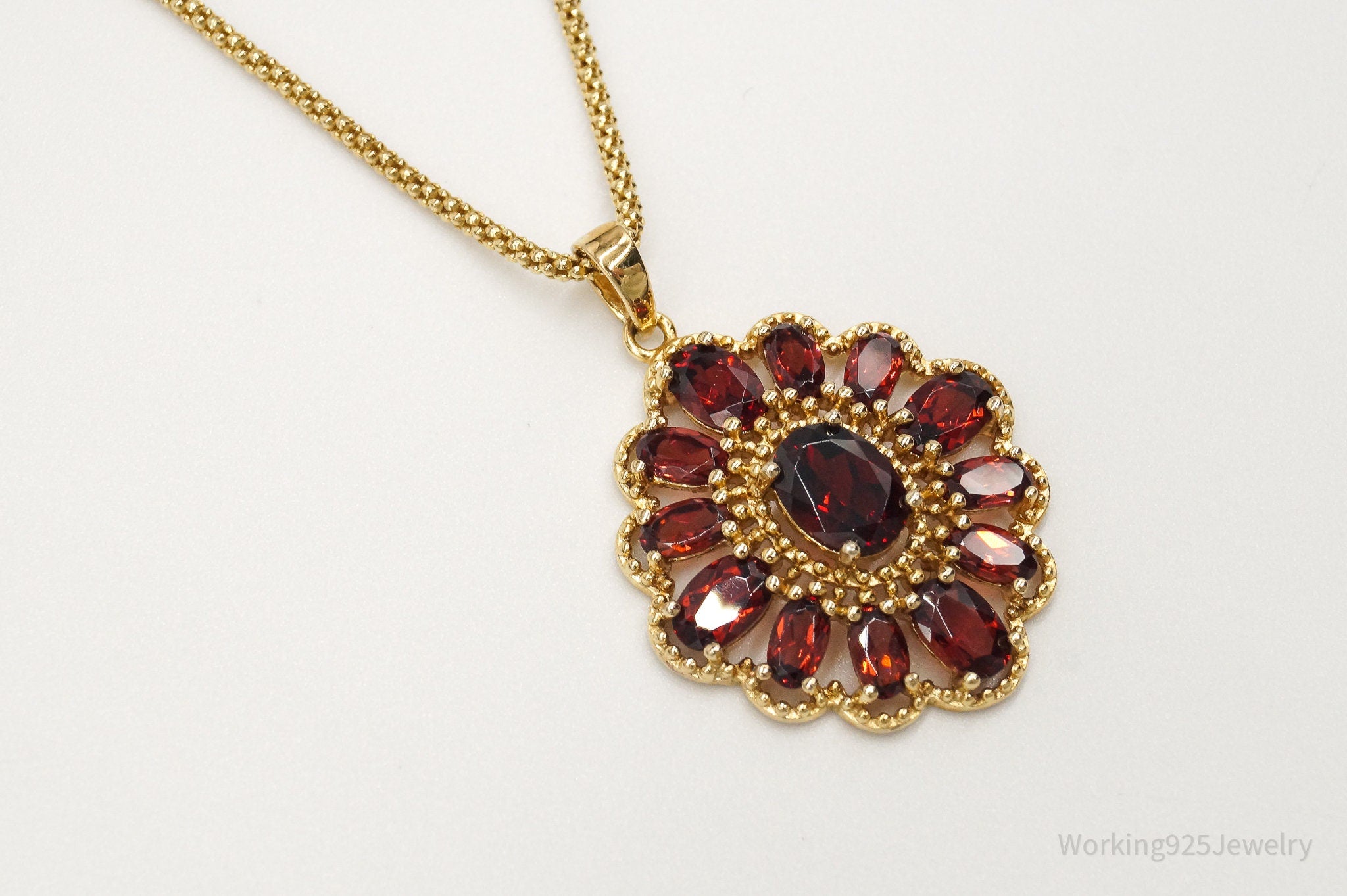 Designer Ross Simons Garnet 18K Gold Over Sterling Silver Necklace