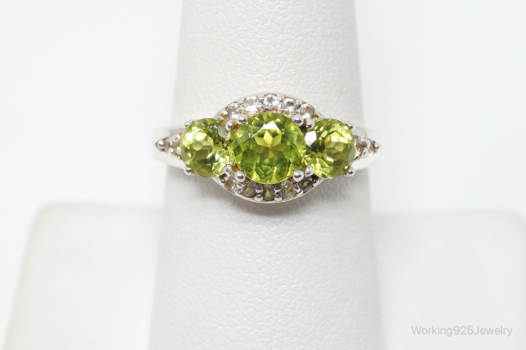 Vintage Designer HT Peridot Cubic Zirconia Sterling Silver Ring - Size 7.75