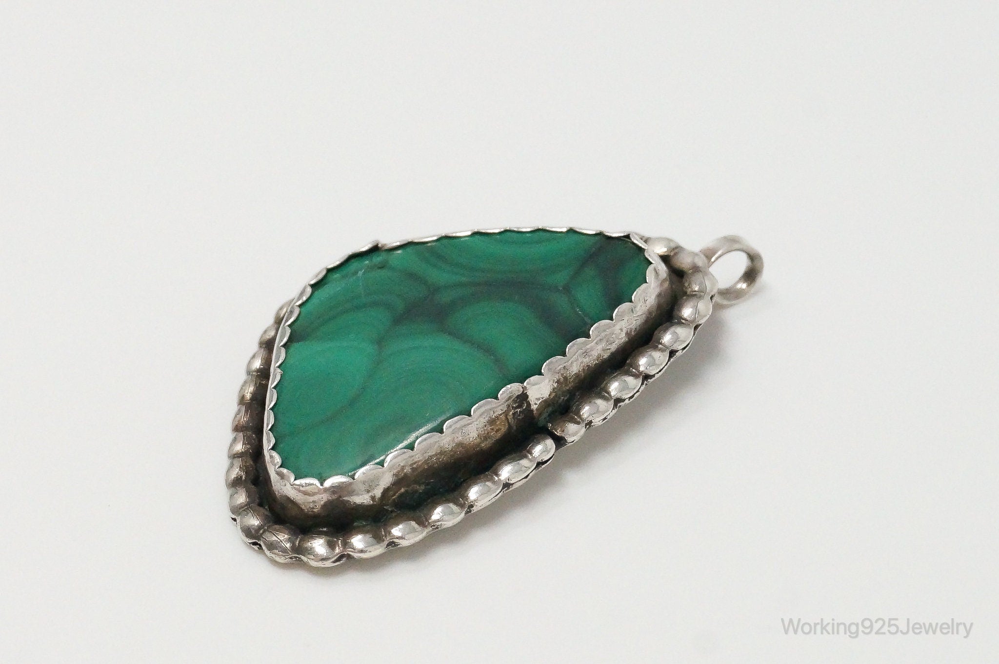 Large Vintage Native American Unsigned Malachite Sterling Silver Pendant
