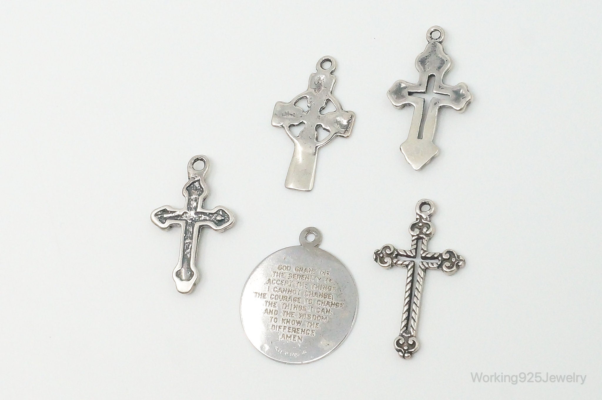 Vintage Crosses & Prayer Sterling Silver Charms Lot