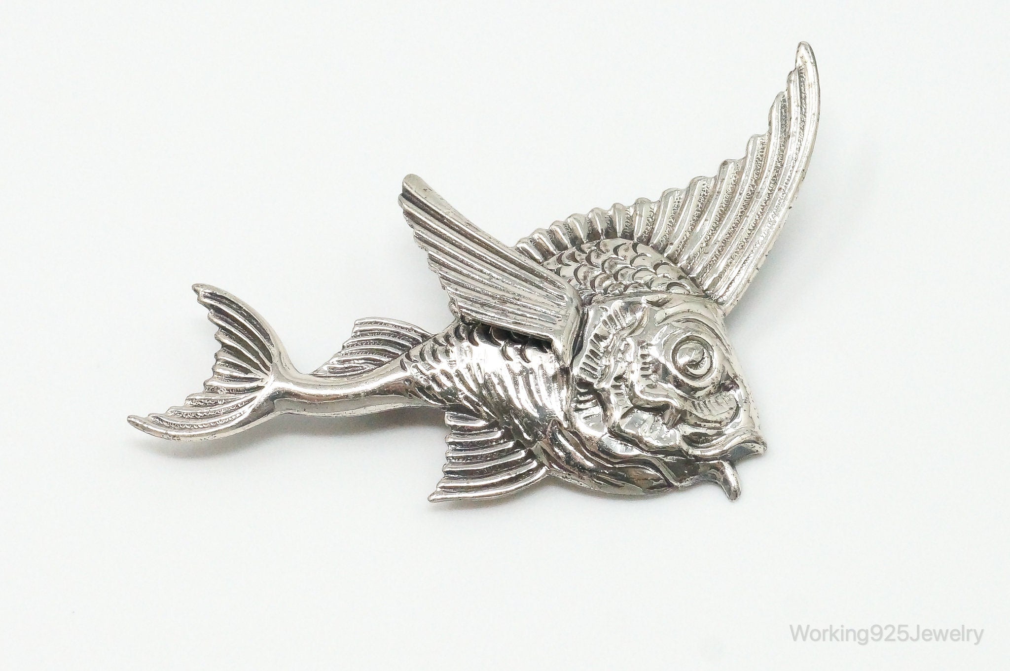 Vintage Fish Sterling Silver Brooch Pin