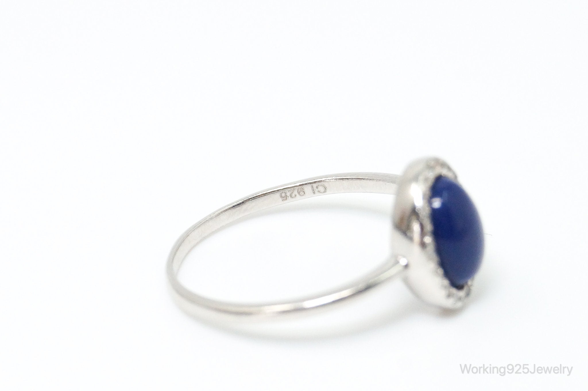 Vintage Lapis Lazuli Cubic Zirconia Sterling Silver Ring - SZ 6