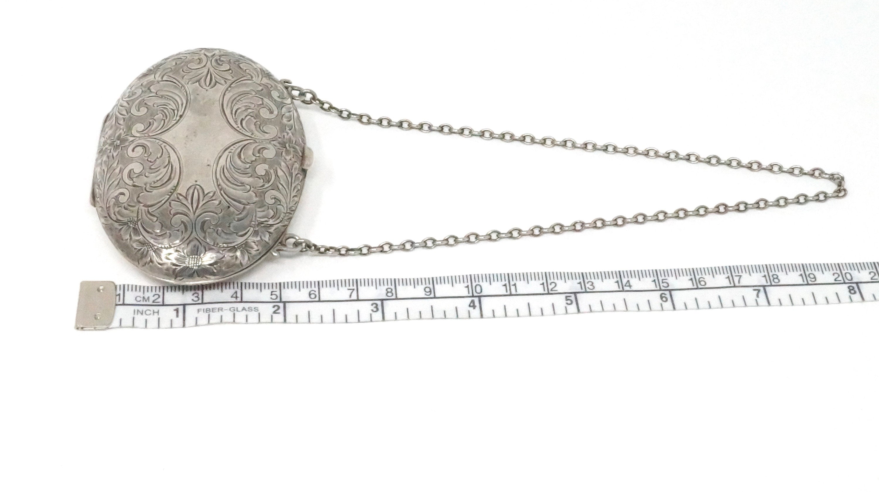 RARE Victorian 1800s Floral Pattern Etched Sterling Silver Coin Purse Hand Bag