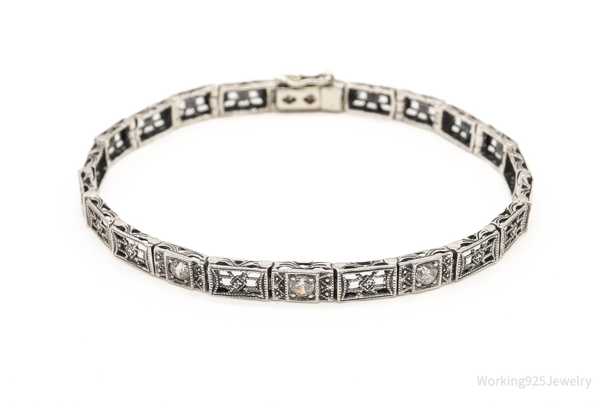 Vintage Cubic Zirconia Art Deco Sterling Silver Bracelet