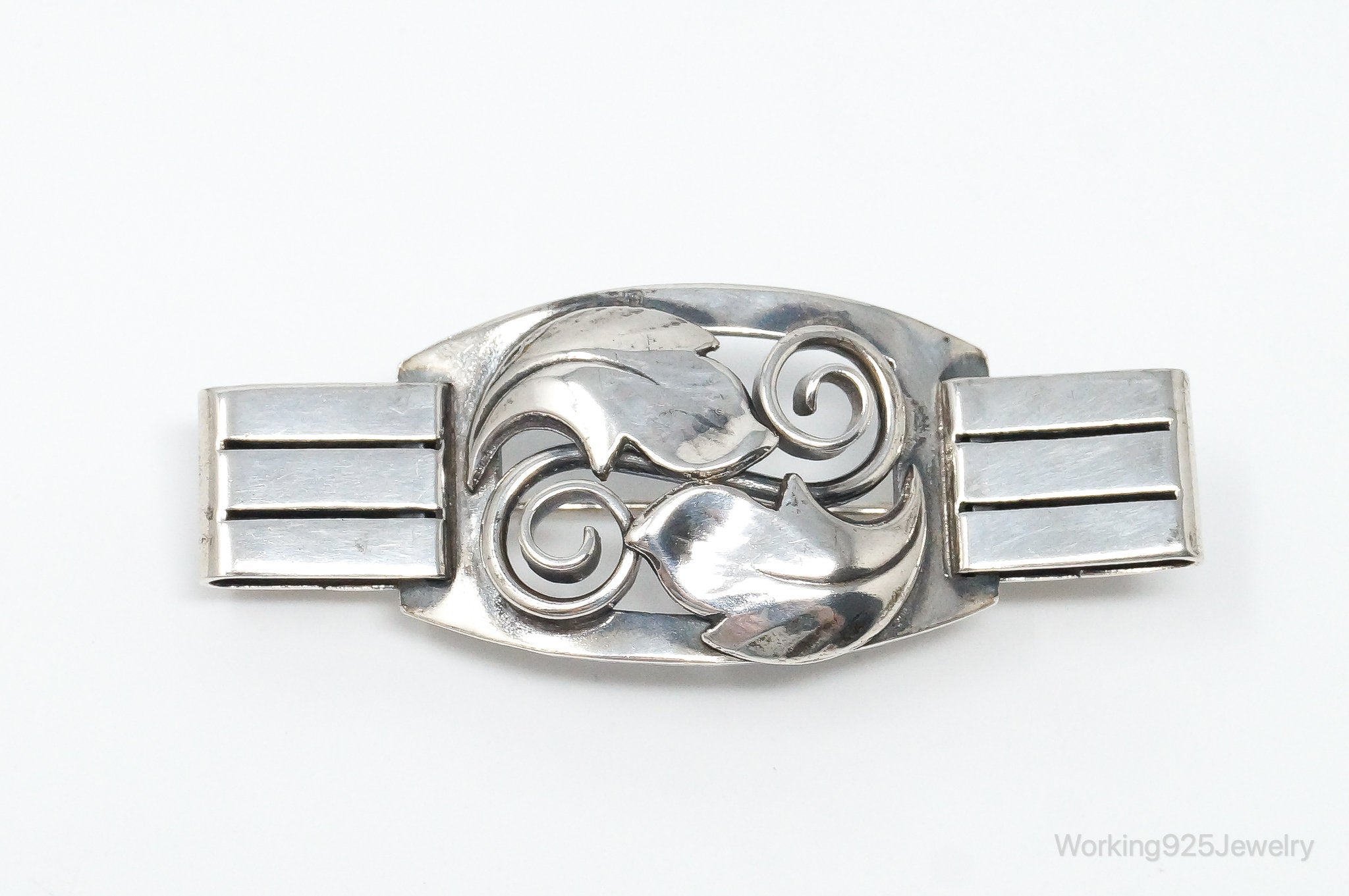 Antique Norwegian Designer KP Leaves 830 Silver Pin Brooch