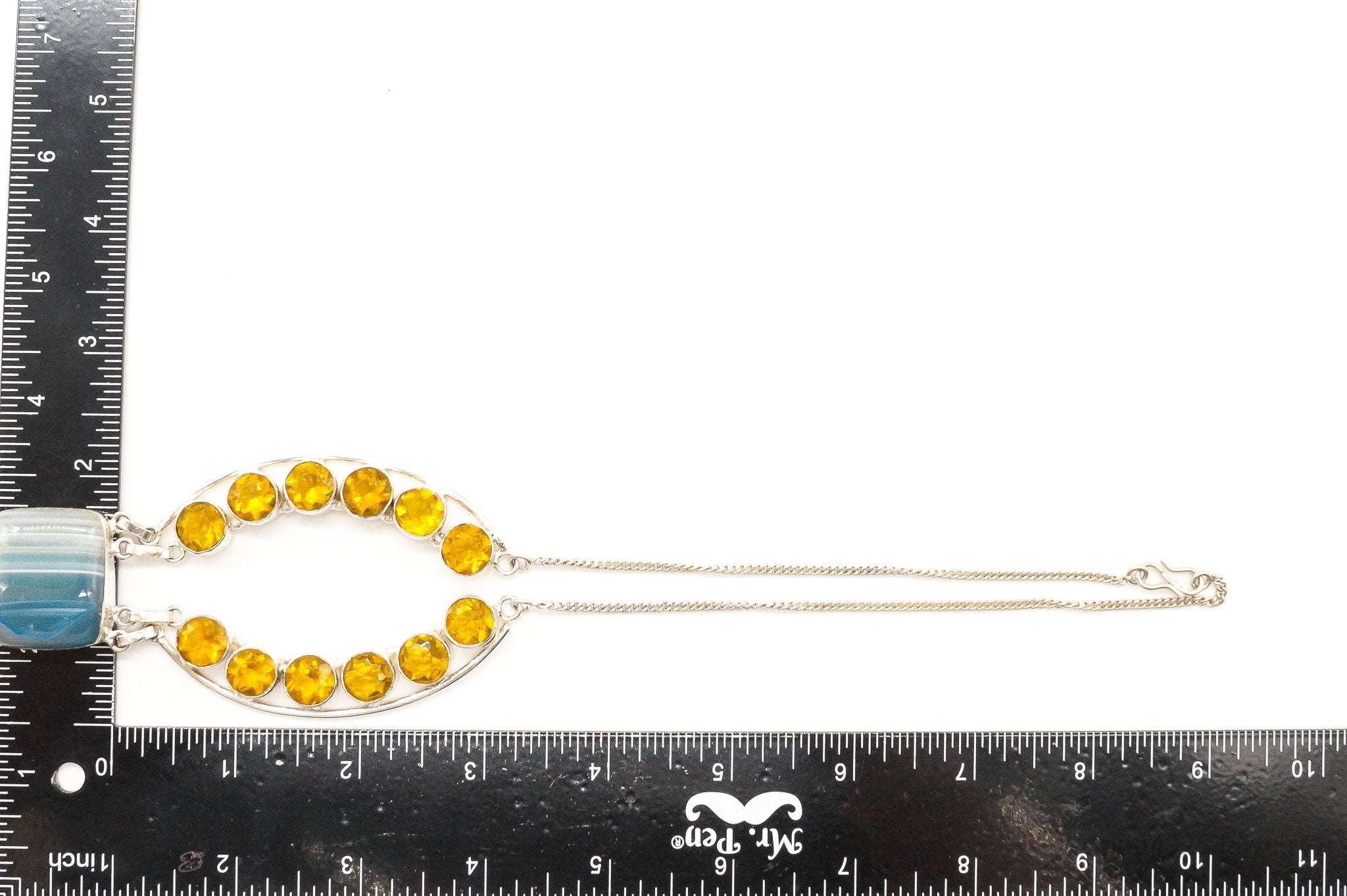 Large Lace Agate Citrine Sterling Silver Necklace