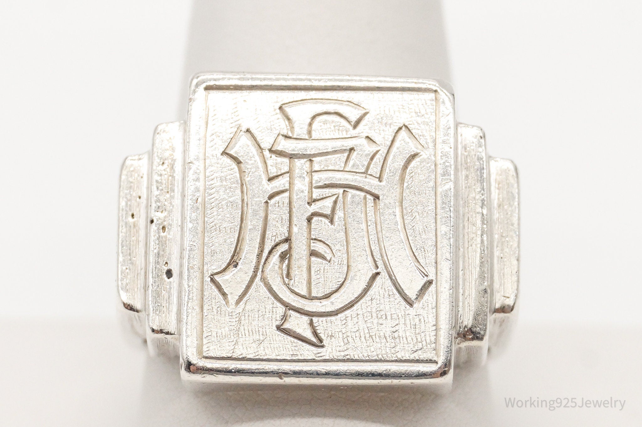 Antique Initials Letters 900 Silver Ring - Size 11.5